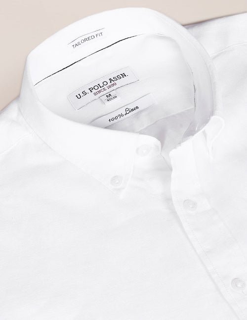 Men White Button Down Collar Linen Solid Casual Shirt – U.S. Polo Assn ...