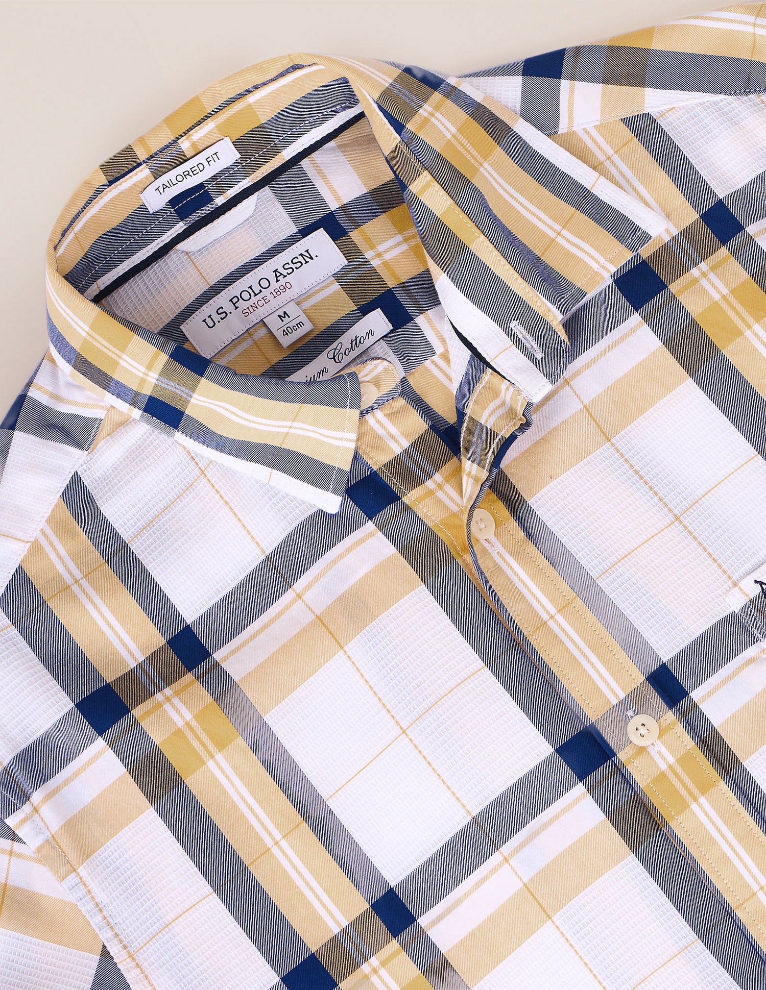 Premium Cotton Patterned Weave Shirt Yellow - U.S. Polo Assn. India | Large