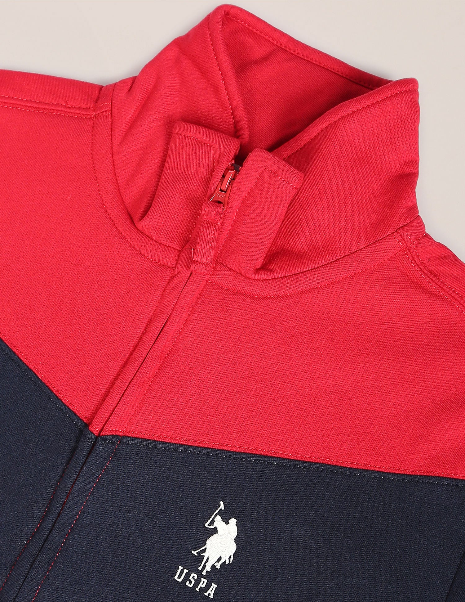High Neck Colour Block Sweatshirt Red - U.S. Polo Assn. India | Large