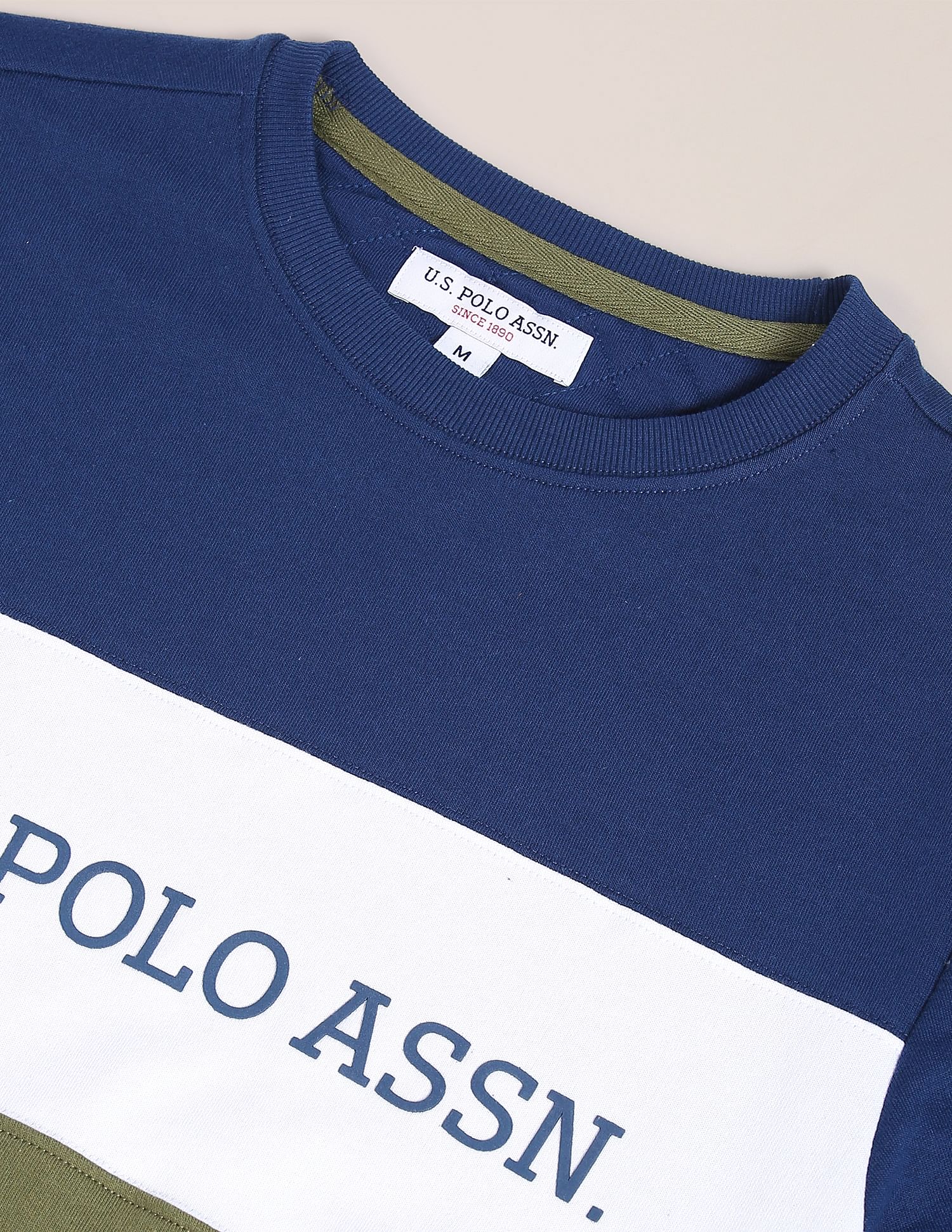 Colour Block Crew Neck Sweatshirt Navy and Olive - U.S. Polo Assn. India | Large