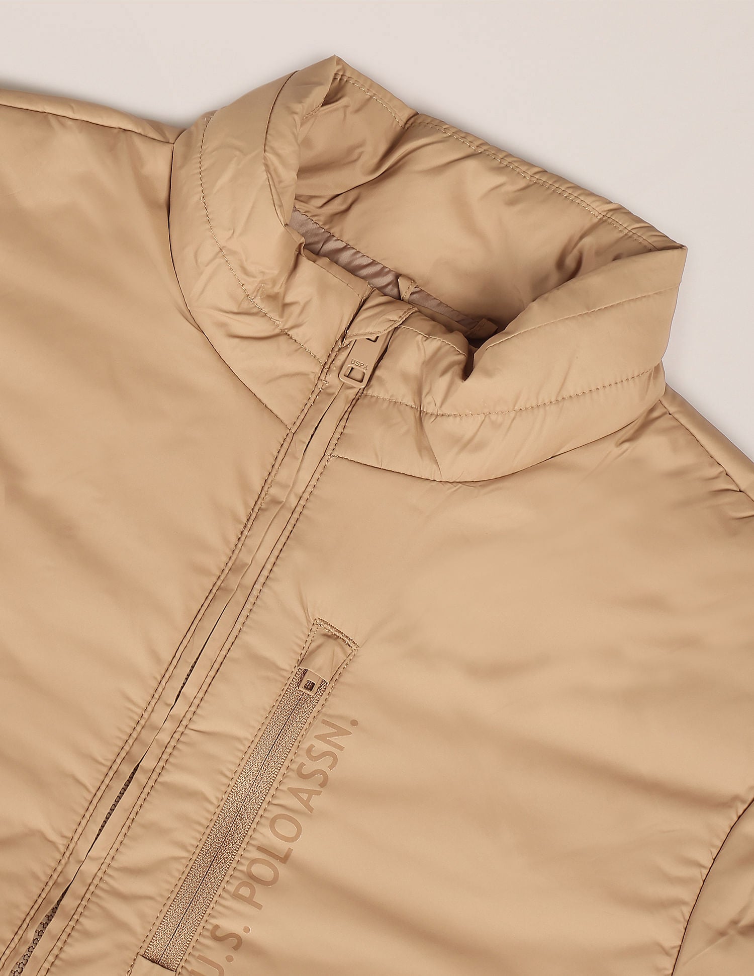 Solid Zip Up Quilted Jacket Khaki - U.S. POLO ASSN. | Large