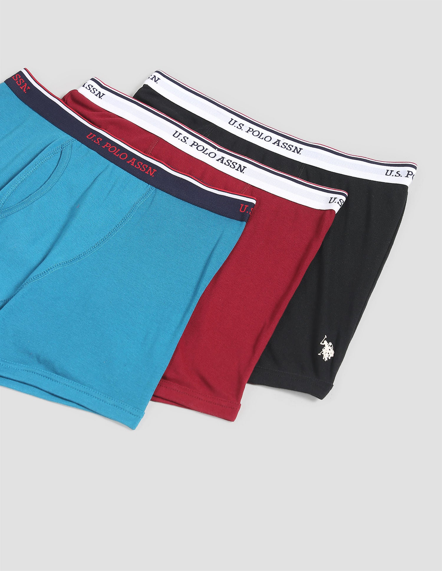 Mid Rise Solid 1667 Trunks - Pack Of 3 Wine, Black and Seaport - U.S. POLO ASSN. | Large