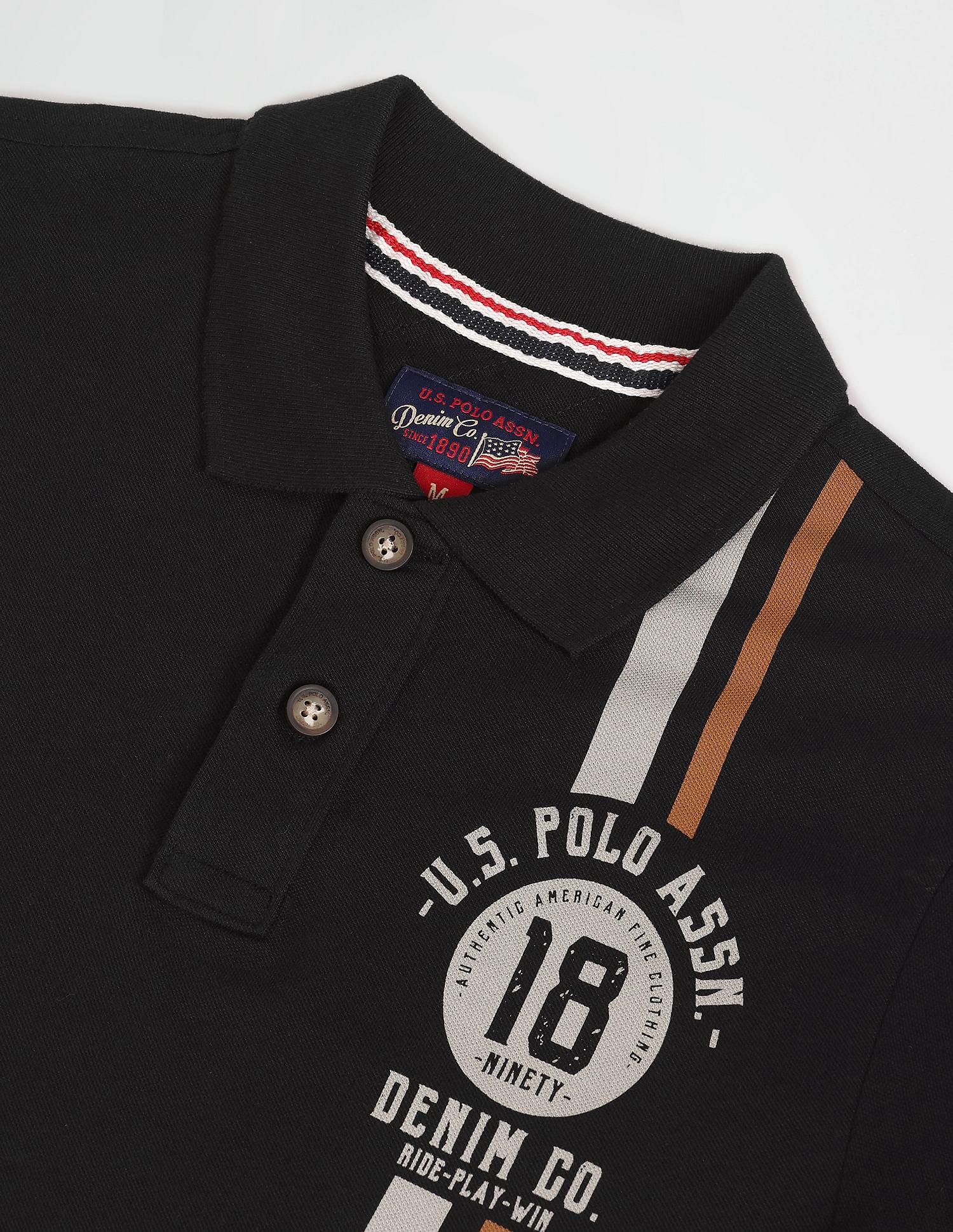 Typographic Print Cotton Polo Shirt Black - U.S. Polo Assn. India | Large