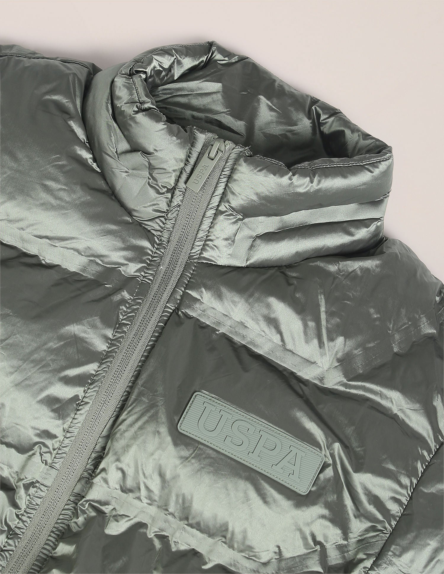 High Neck Solid Puffer Jacket Olive - U.S. Polo Assn. India | Large