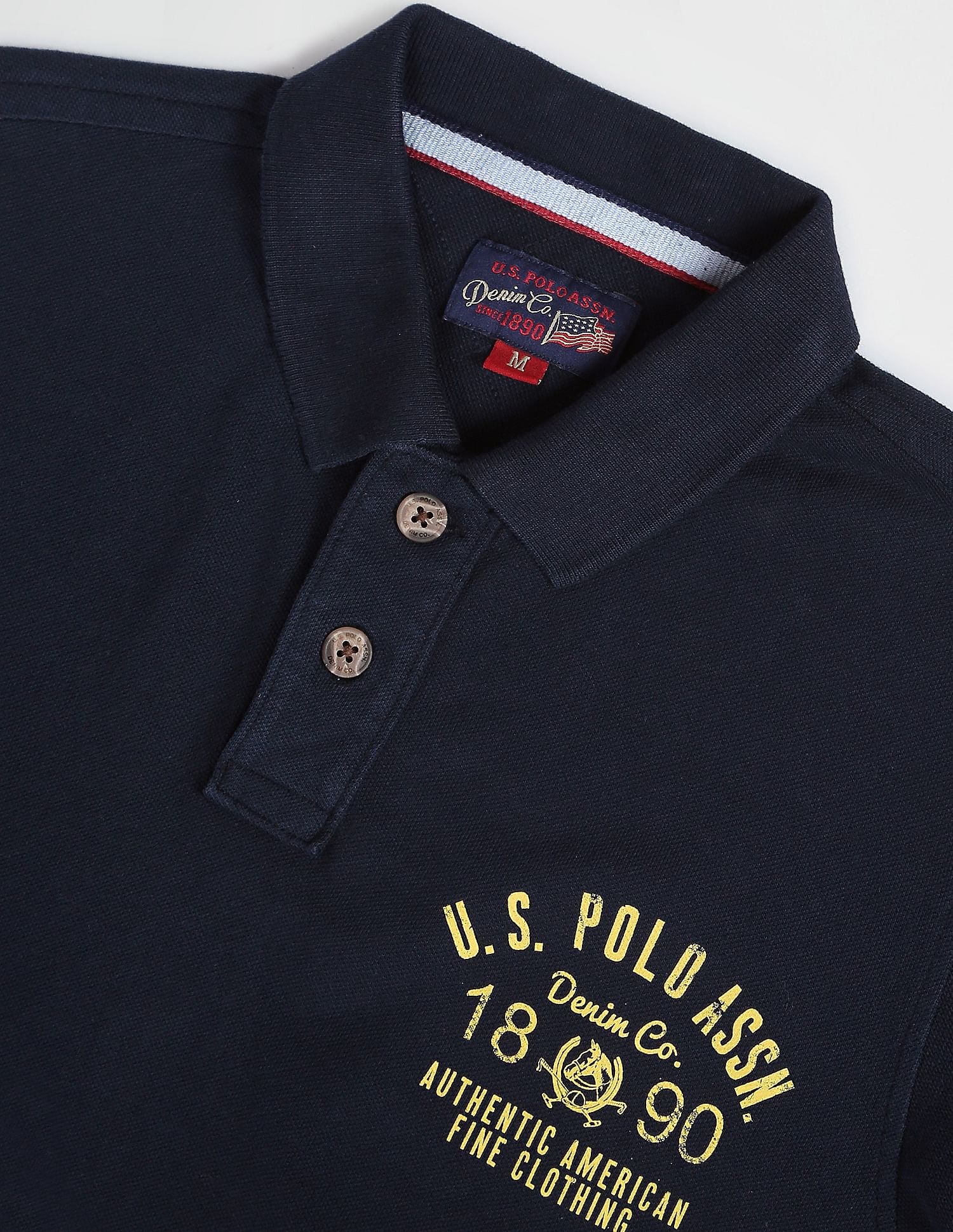 Ribbed Collar Pique Cotton Polo Shirt Navy - U.S. Polo Assn. India | Large