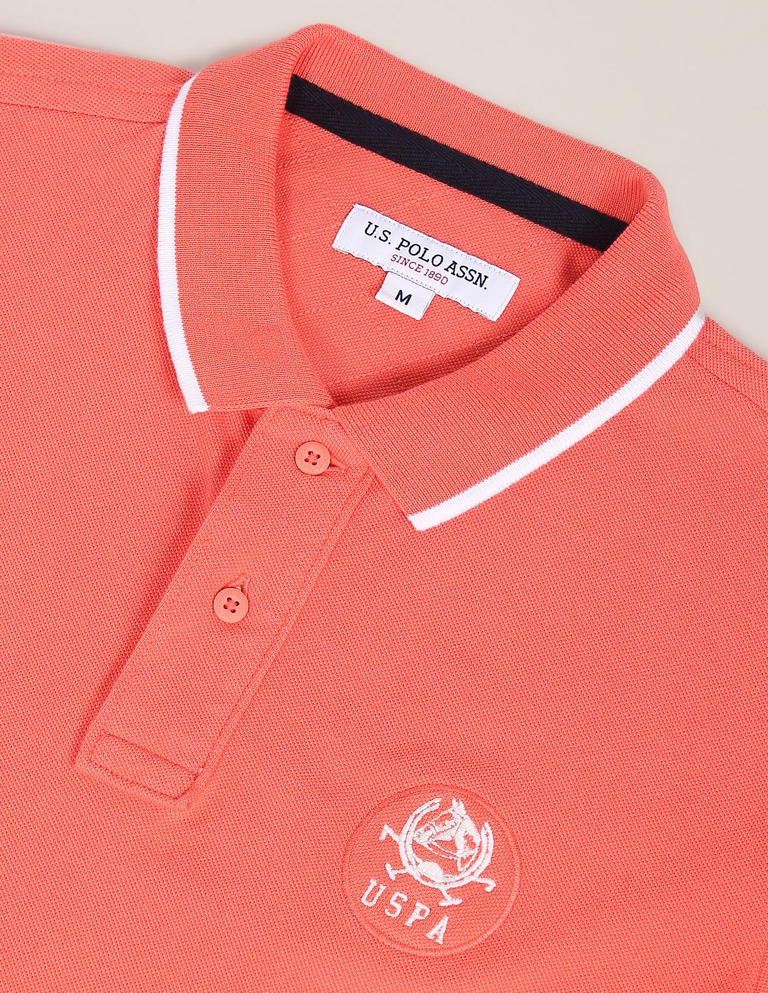 Tipped Collar Solid Polo Shirt Peach - U.S. Polo Assn. India | Large