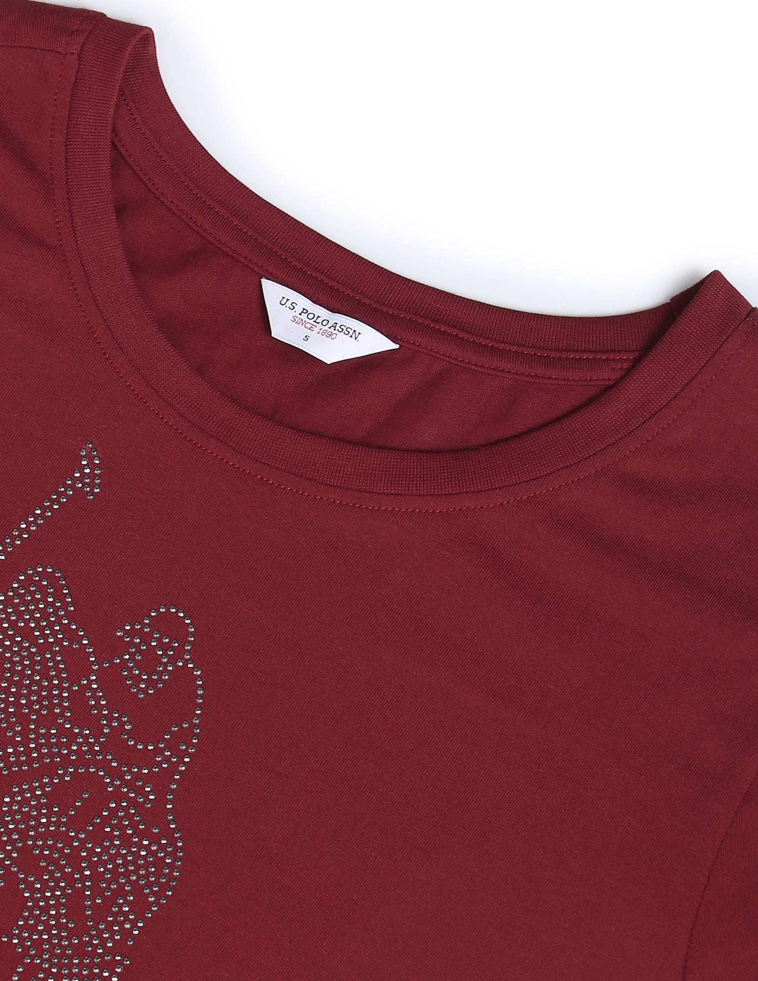 Crew Neck Embellished Logo T-Shirt Maroon - U.S. POLO ASSN. | Large