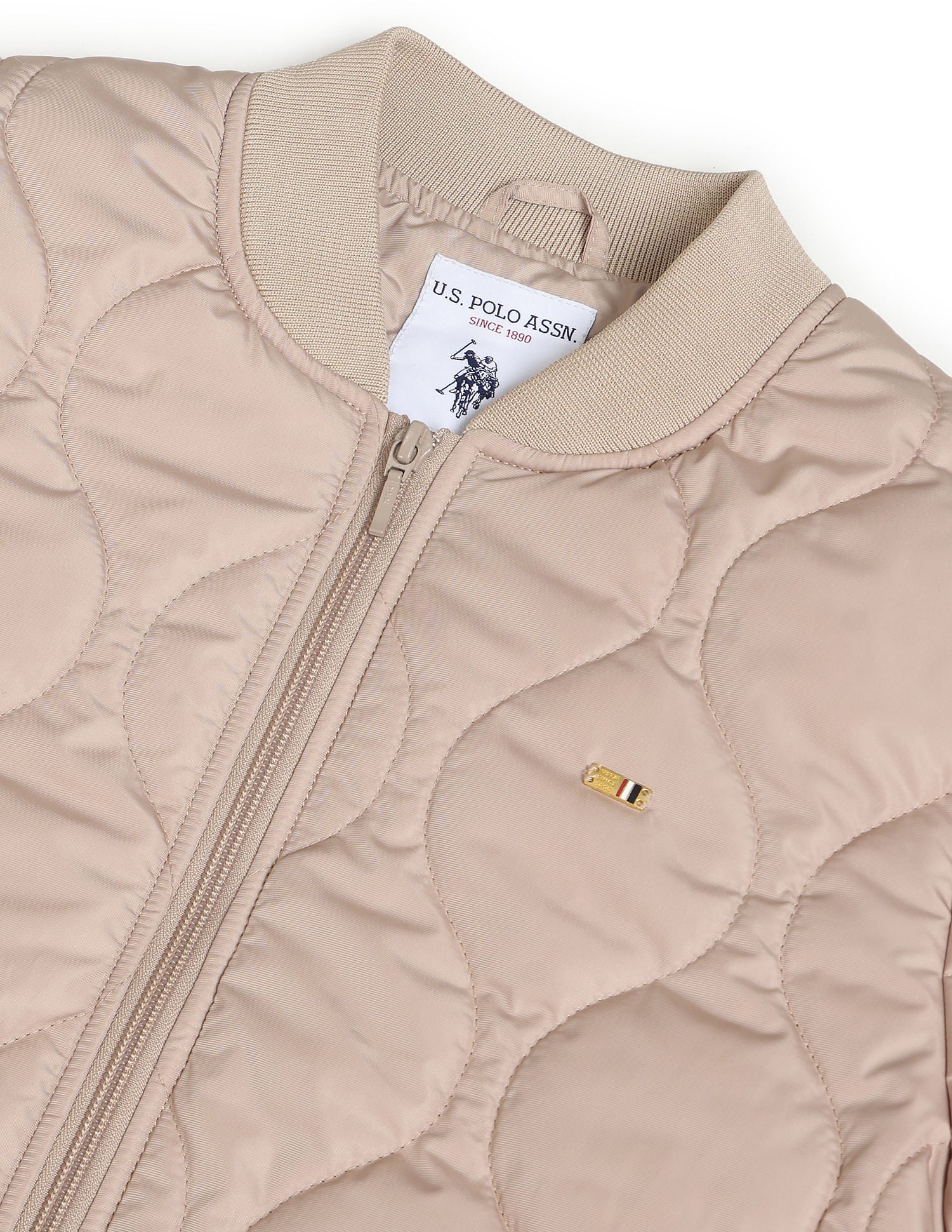 Stand Collar Longline Quilted Jacket Beige - U.S. POLO ASSN. | Large