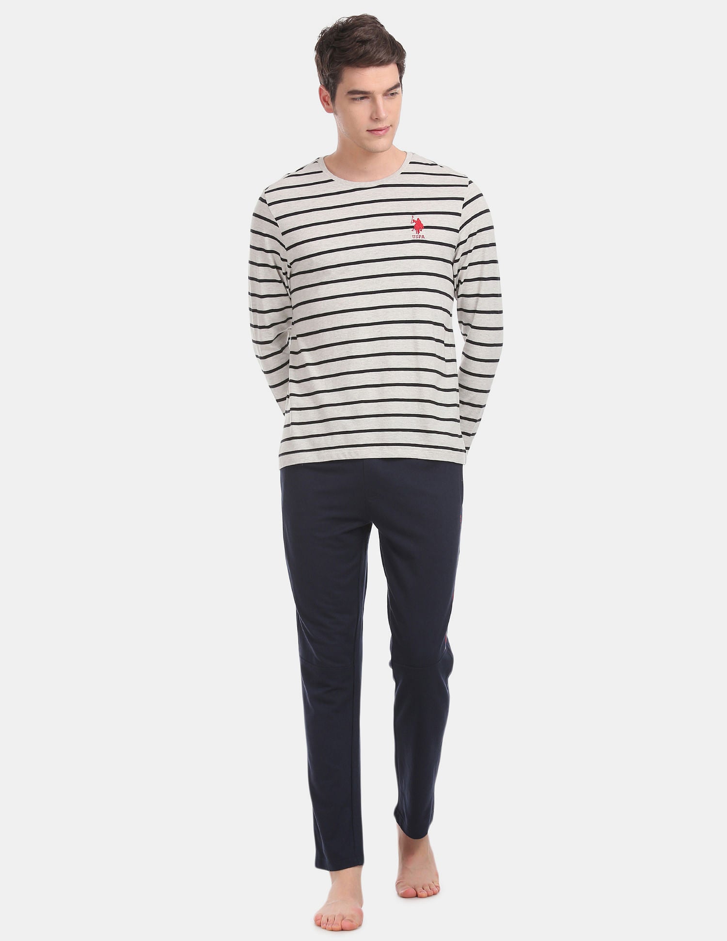 Comfort Fit Stripe Cotton I689 Lounge T-Shirt - Pack Of 1 Light Grey - U.S. POLO ASSN. | Large