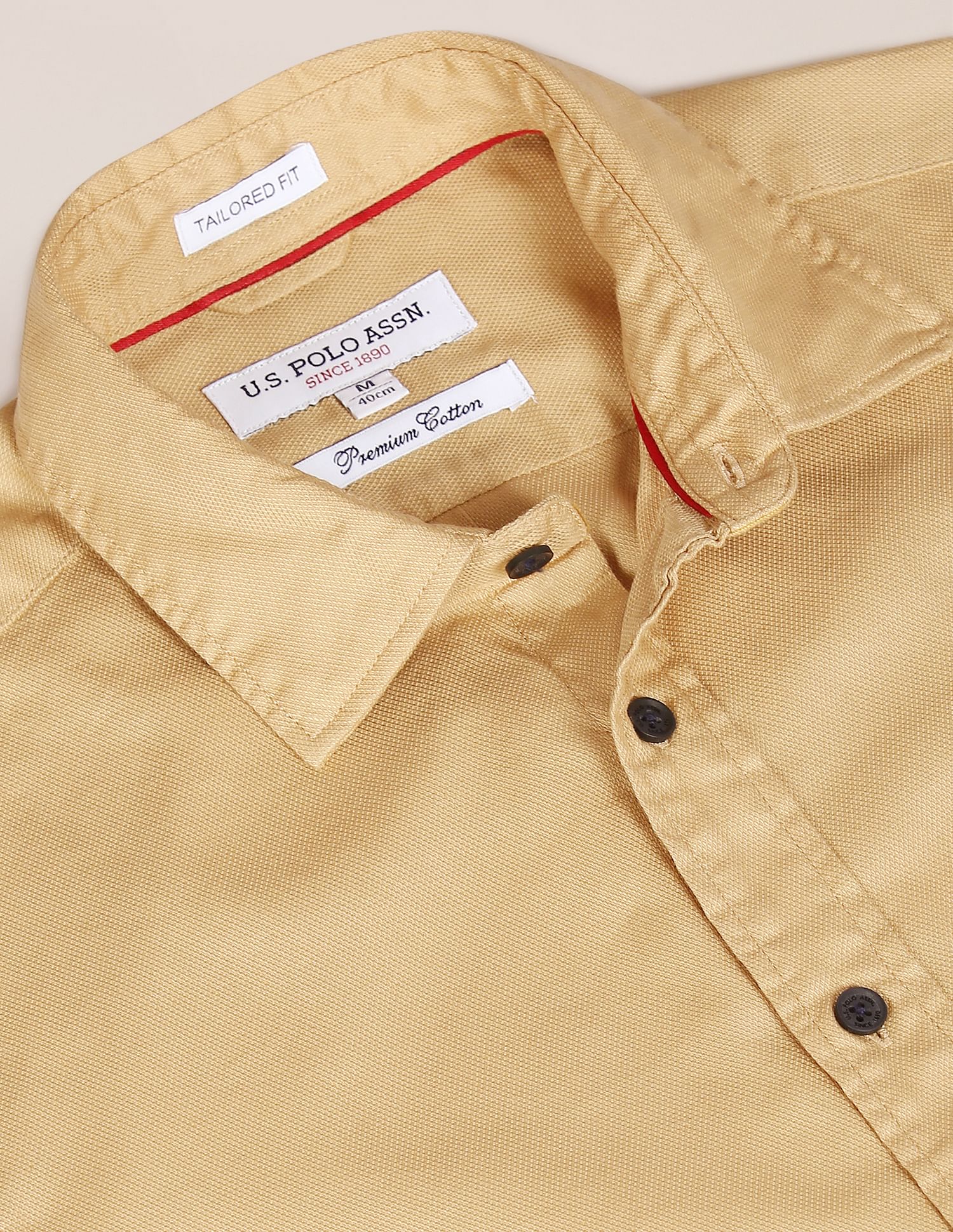 Spread Collar Solid Casual Shirt Khaki - U.S. POLO ASSN. | Large