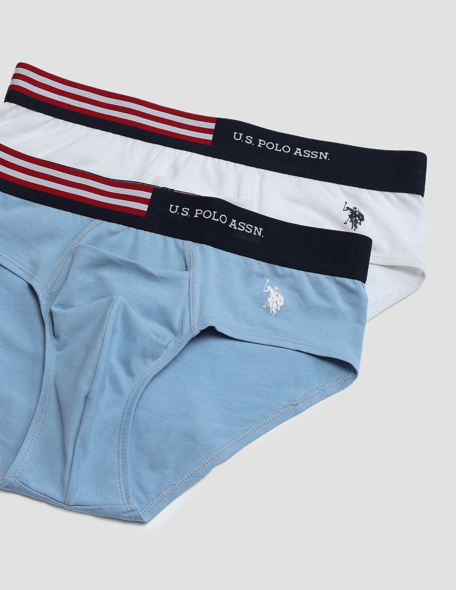 Flag Waist Single Jersey OEB06 Briefs - Pack Of 2 White and Blue - U.S. POLO ASSN. | Large