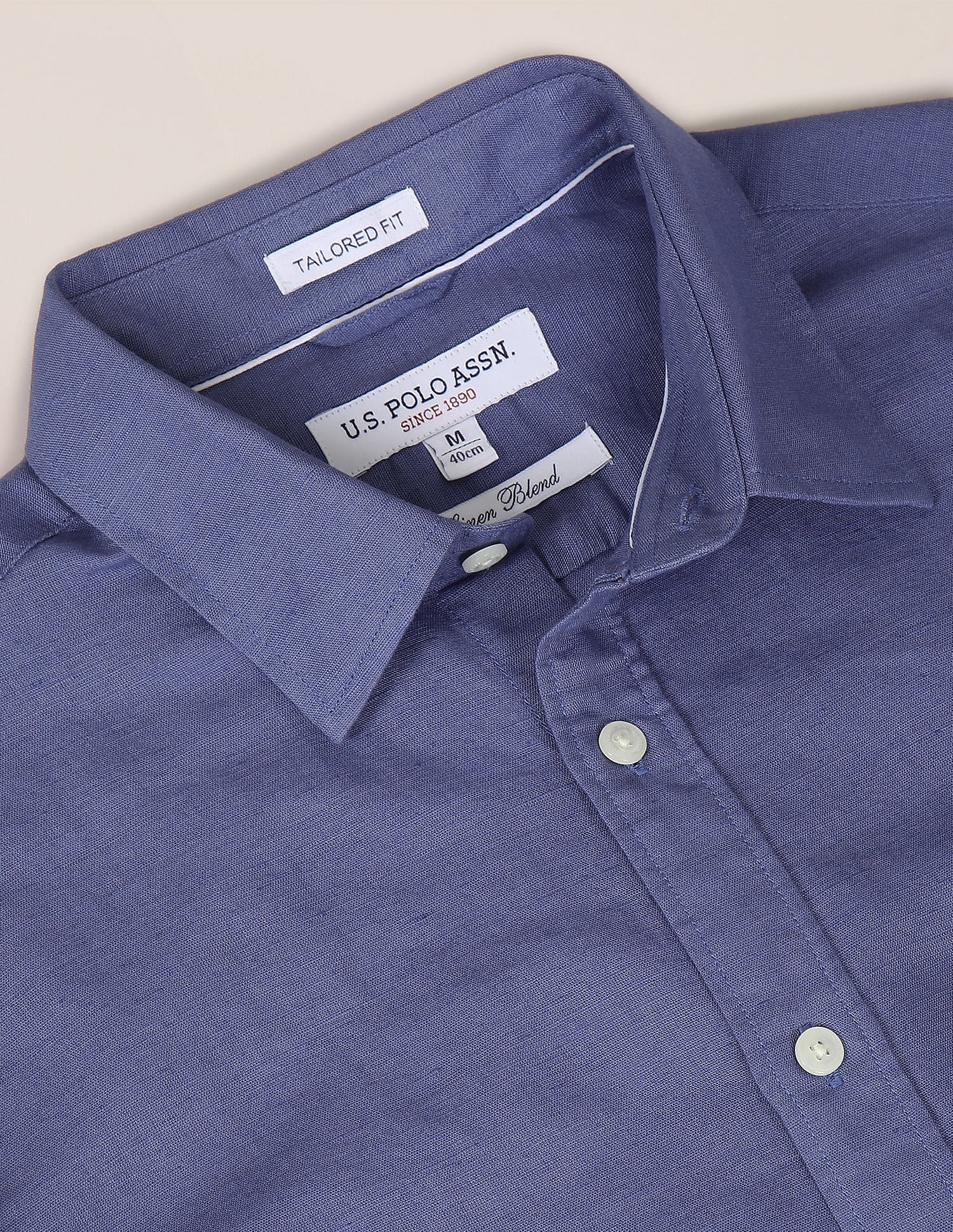 Spread Collar Solid Casual Shirt Blue - U.S. POLO ASSN. | Large