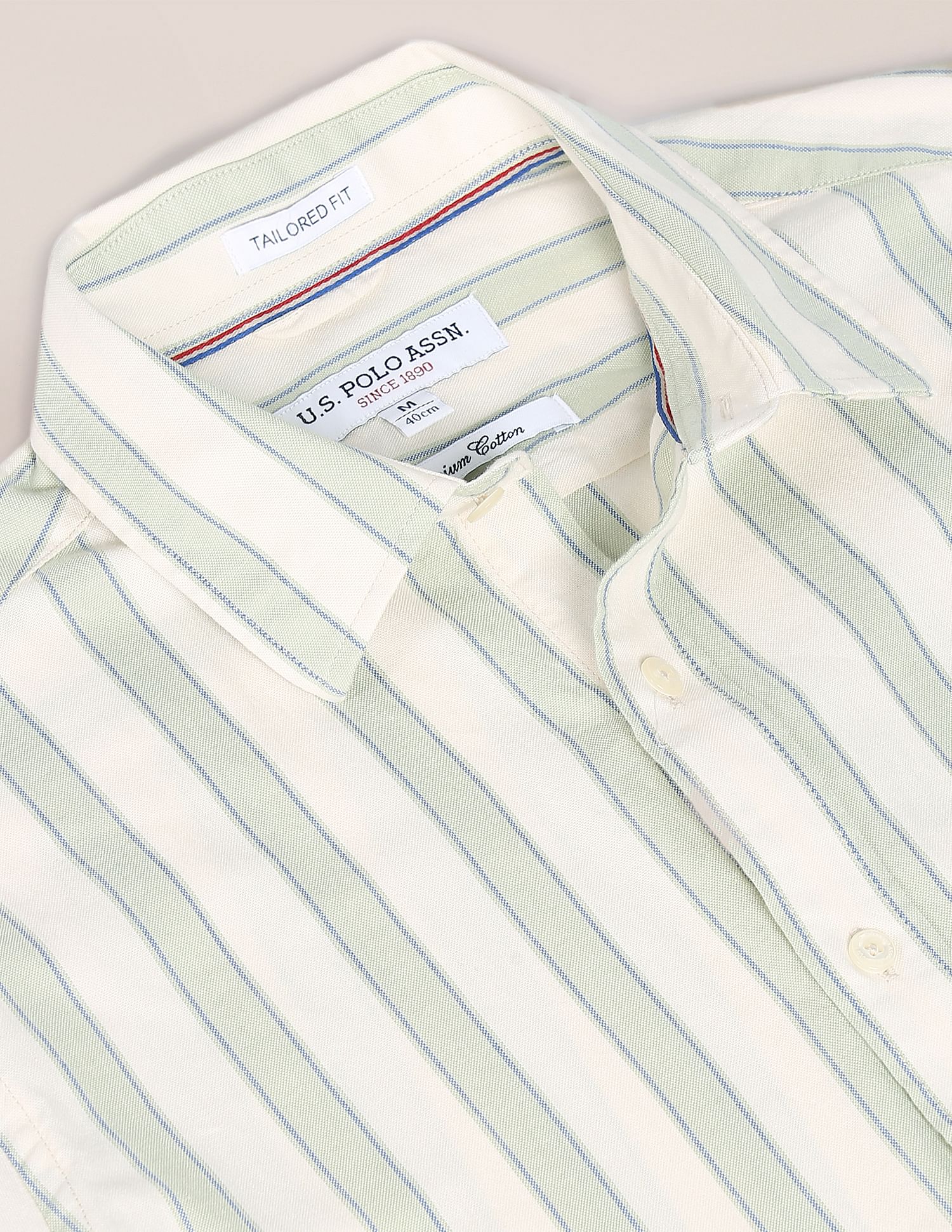 Vertical Stripe Cotton Casual Shirt Green and Beige - U.S. Polo Assn. India | Large