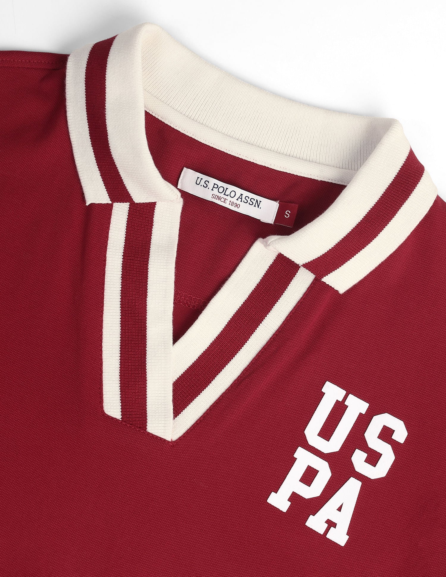 Striped Collar Pique Polo Shirt Red - U.S. POLO ASSN. | Large