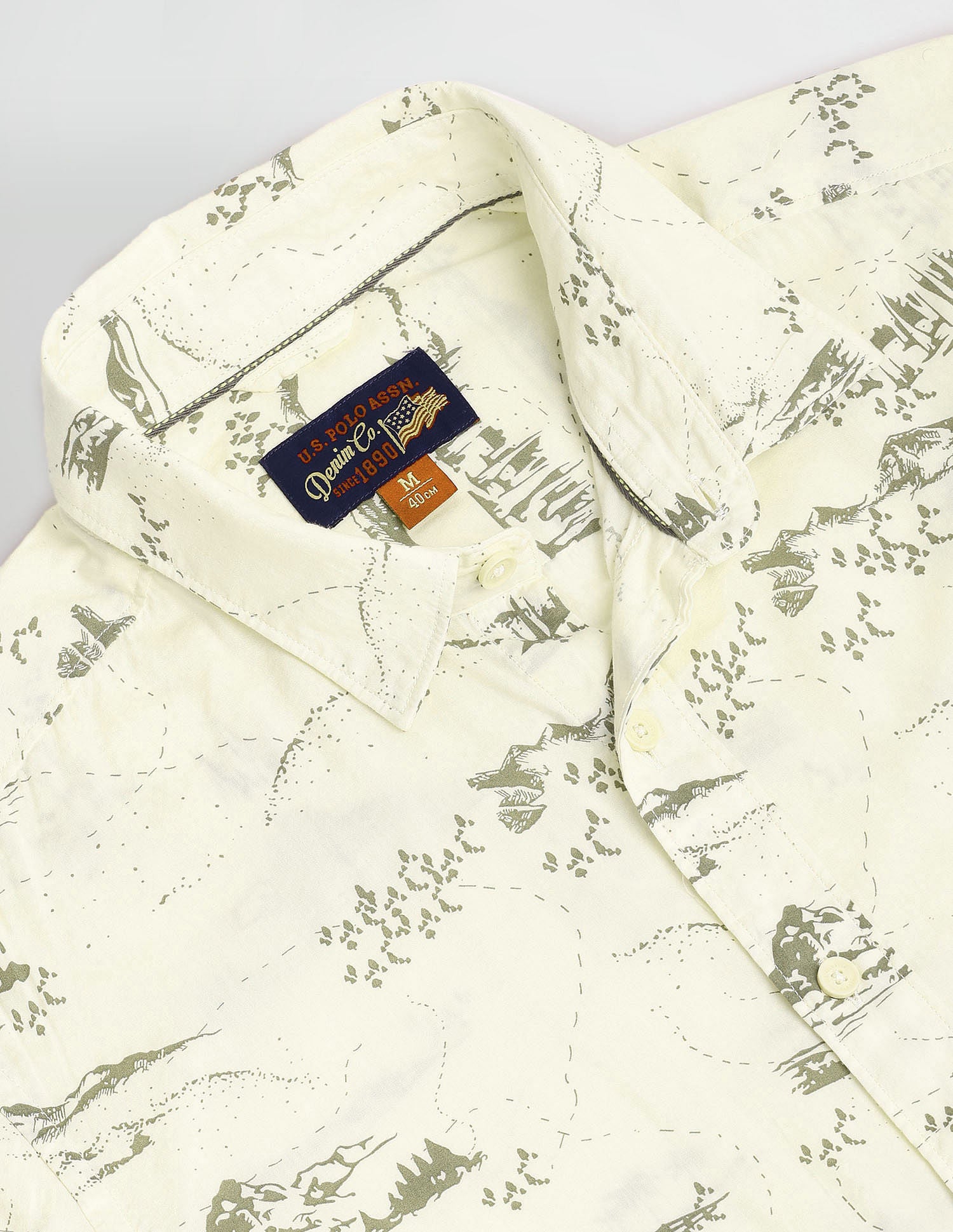 Graphic Print Slim Fit Shirt Ivory - U.S. Polo Assn. India | Large