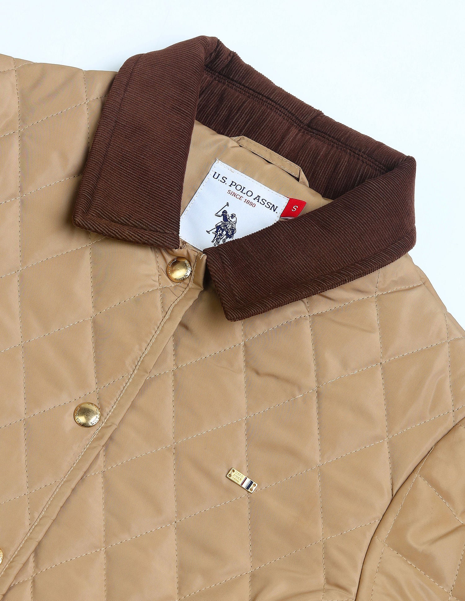 Contrast Collar Puffer Jacket Beige - U.S. POLO ASSN. | Large