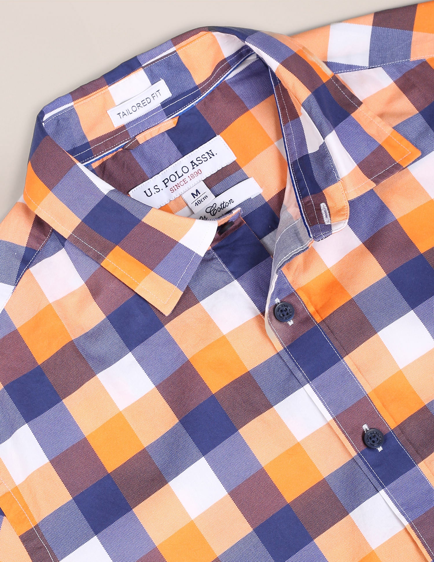 Plaid Check Cotton Shirt Coral - U.S. POLO ASSN. | Large