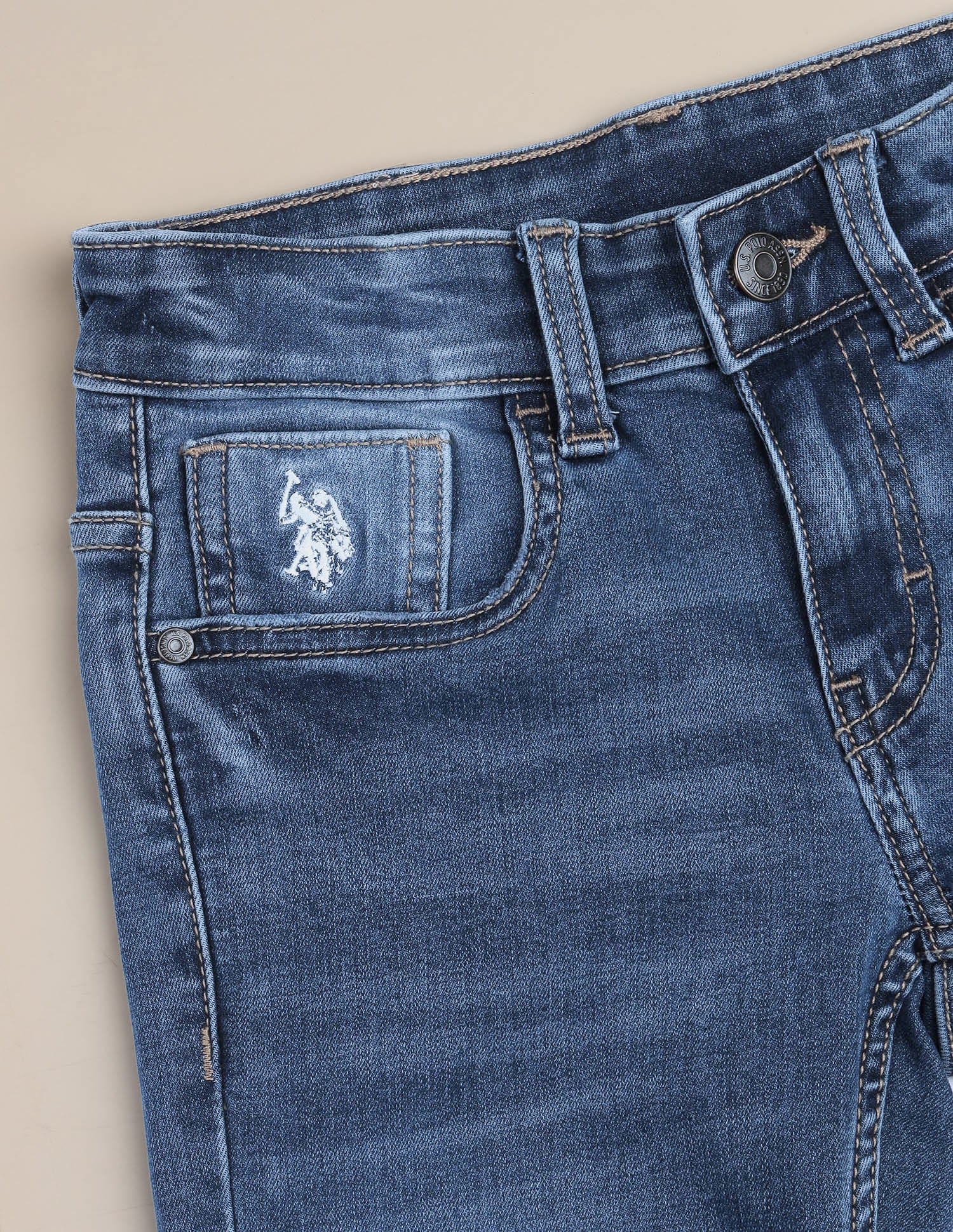 Slim Fit Whiskered Jeans Blue - U.S. Polo Assn. India | Large
