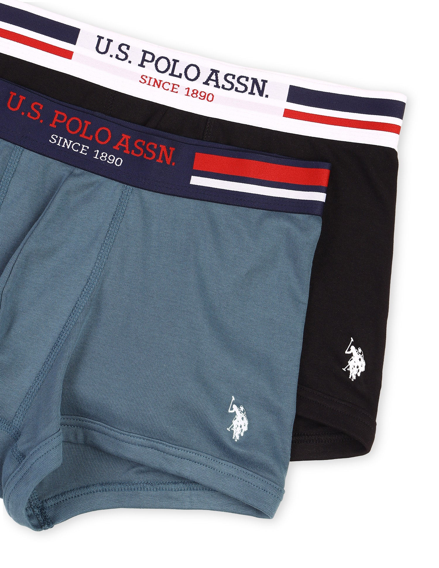 Elastic Waistband Ribbed I641 Trunks - Pack Of 2 Teal Grey- Black - U.S. Polo Assn. India | Large