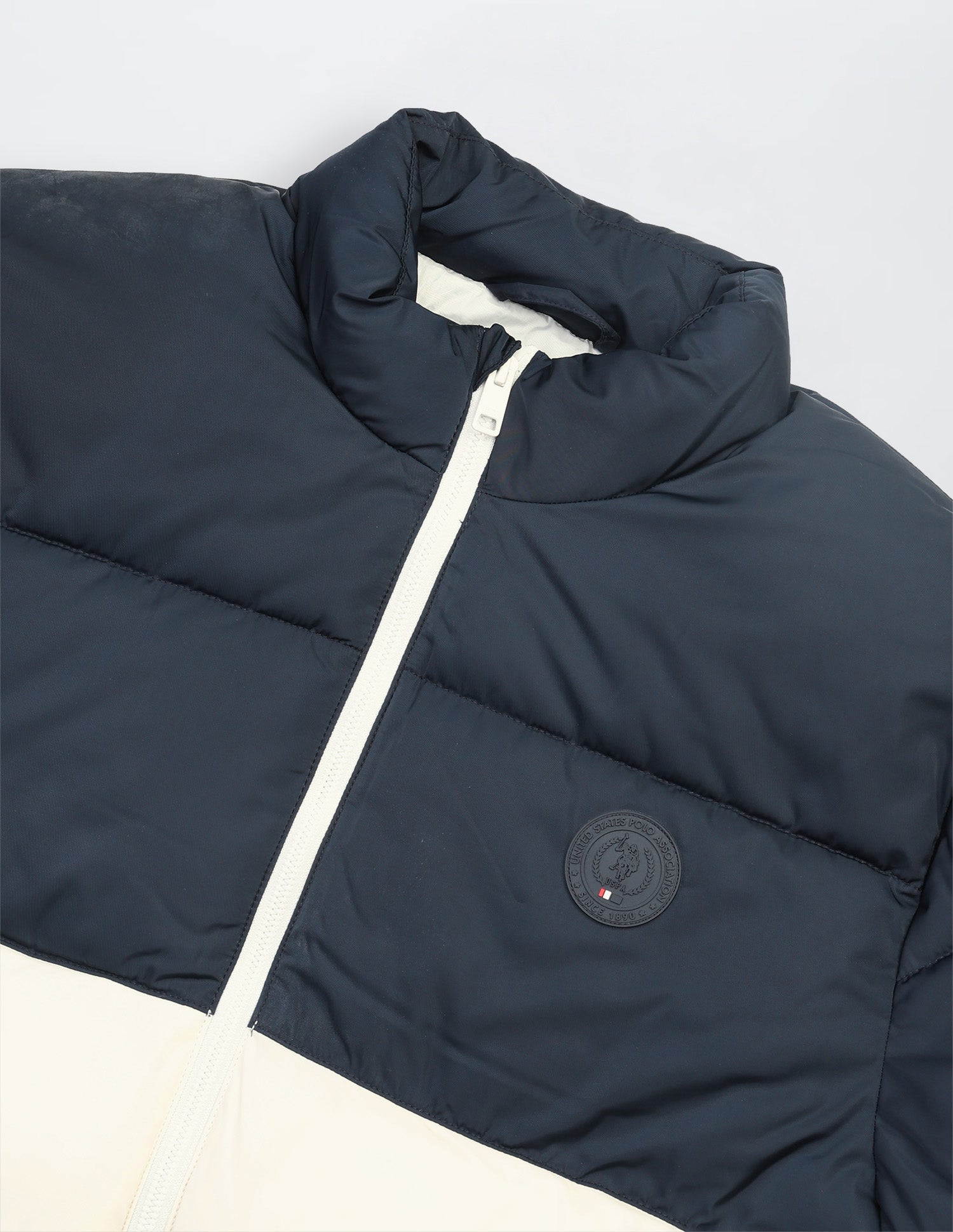 Colour Blocked Regular Fit Puffer Jacket Ivory - U.S. Polo Assn. India | Large
