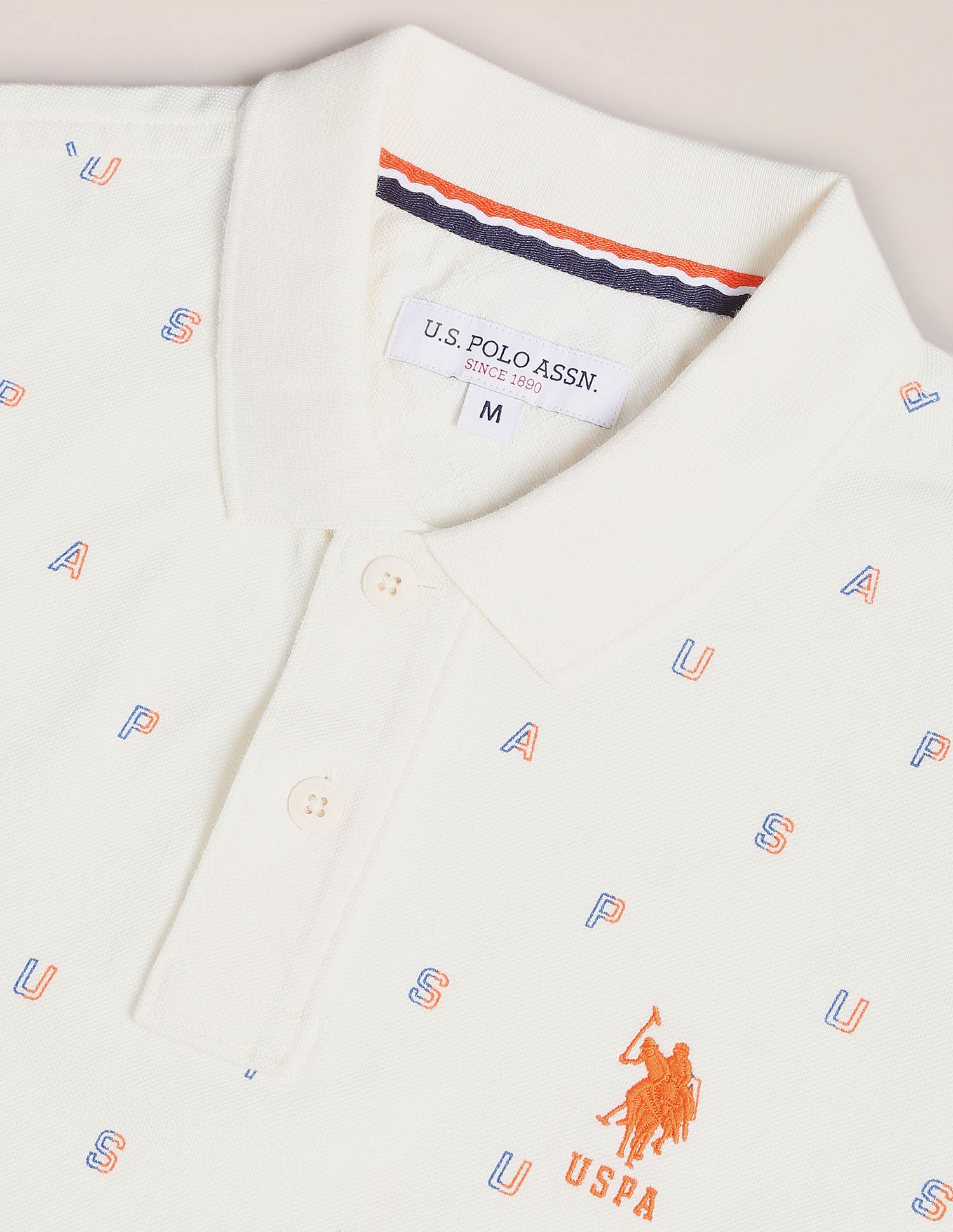 Typographic Print Cotton Polo Shirt White - U.S. Polo Assn. India | Large