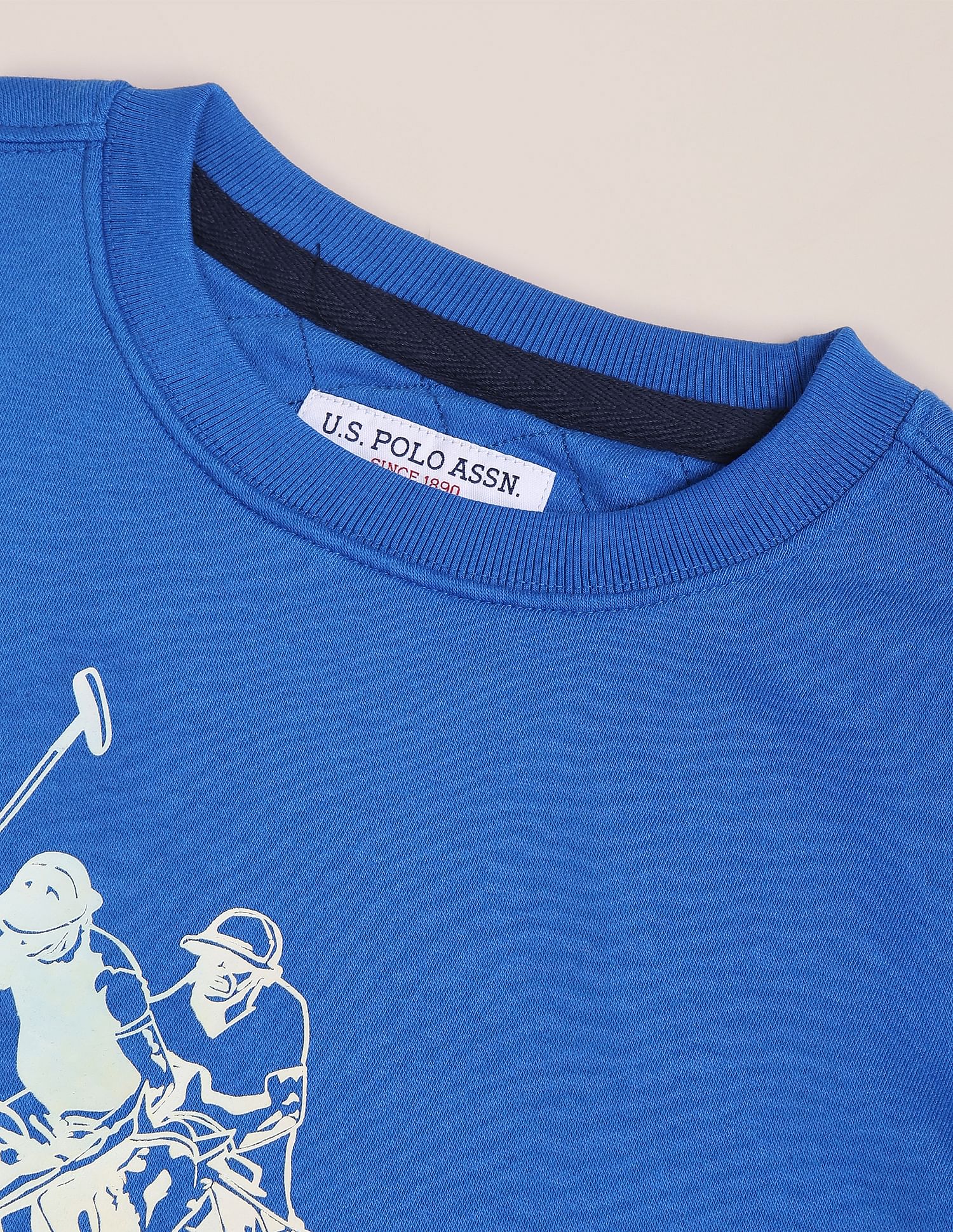 Men Blue Crew Neck Logo Print Sweatshirt Blue - U.S. POLO ASSN. | Large