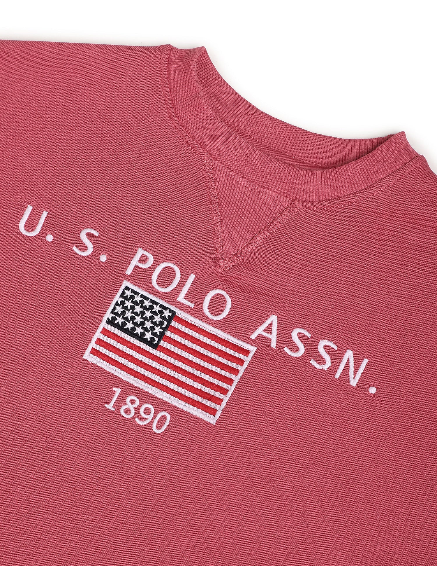 Crew Neck Brand Embroidered Sweatshirt Dark Pink - U.S. Polo Assn. India | Large