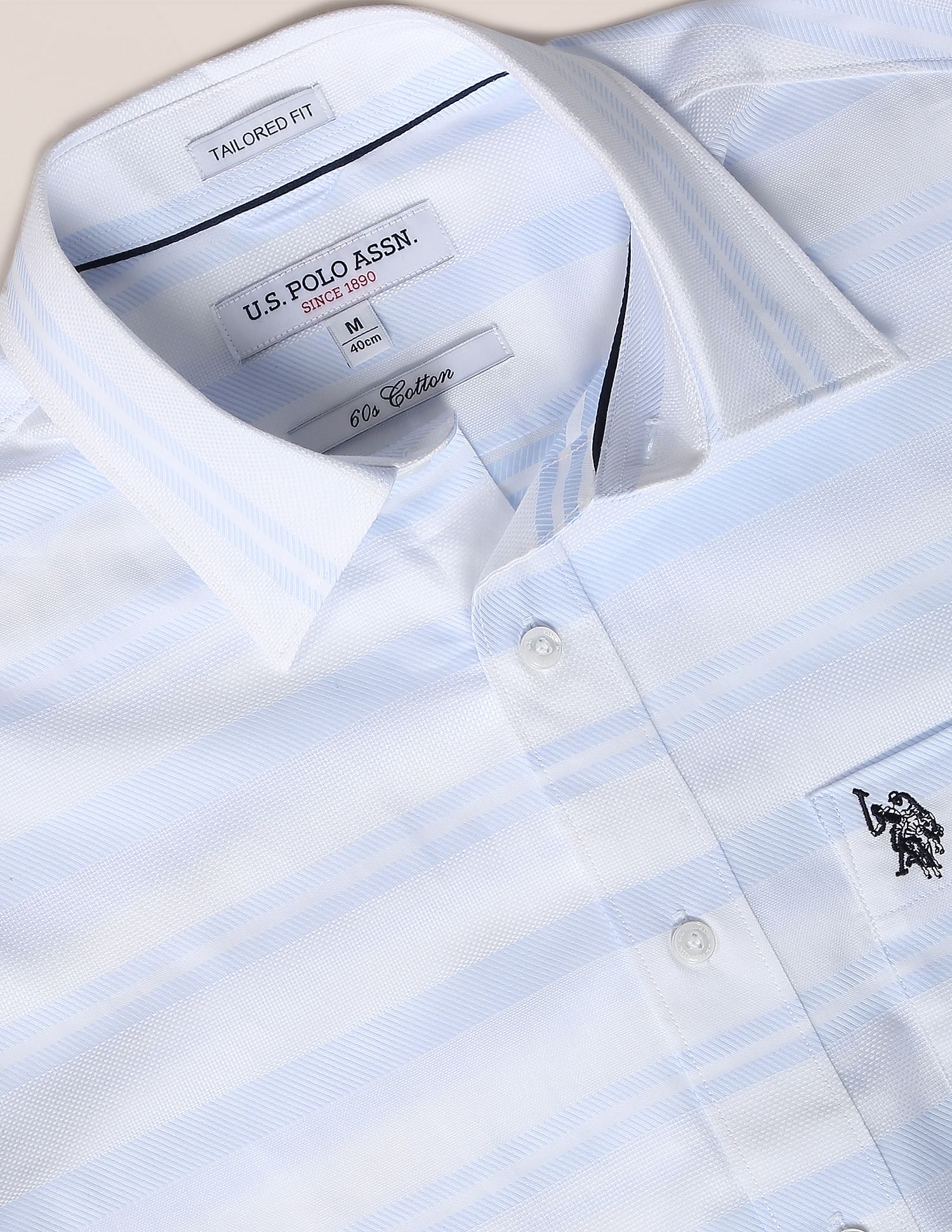 Men White And Blue Horizontal Stripe Casual Shirt White and Light Blue - U.S. POLO ASSN. | Large