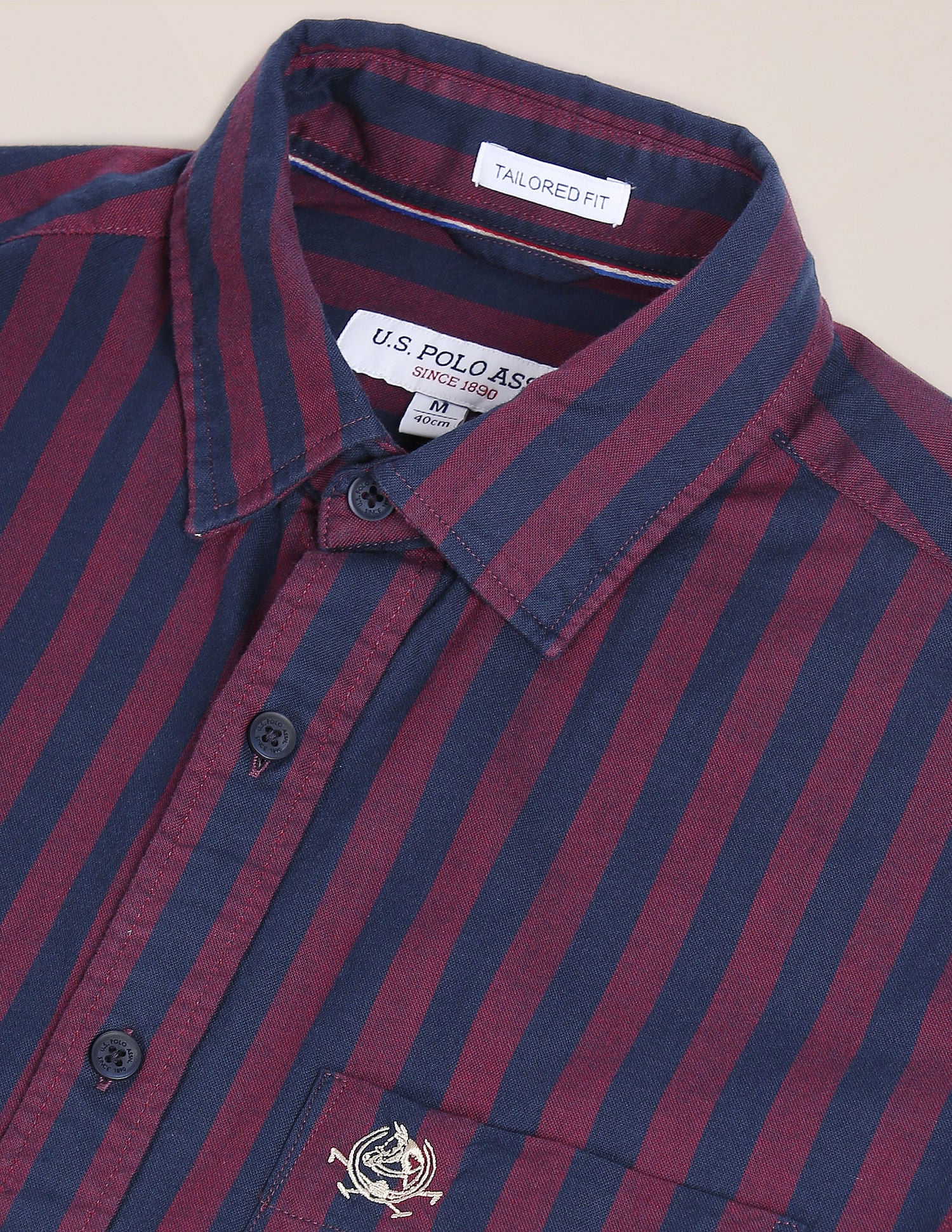 Men Maroon And Navy Striped Cotton Formal Shirt Maroon and Navy - U.S. POLO ASSN. | Large