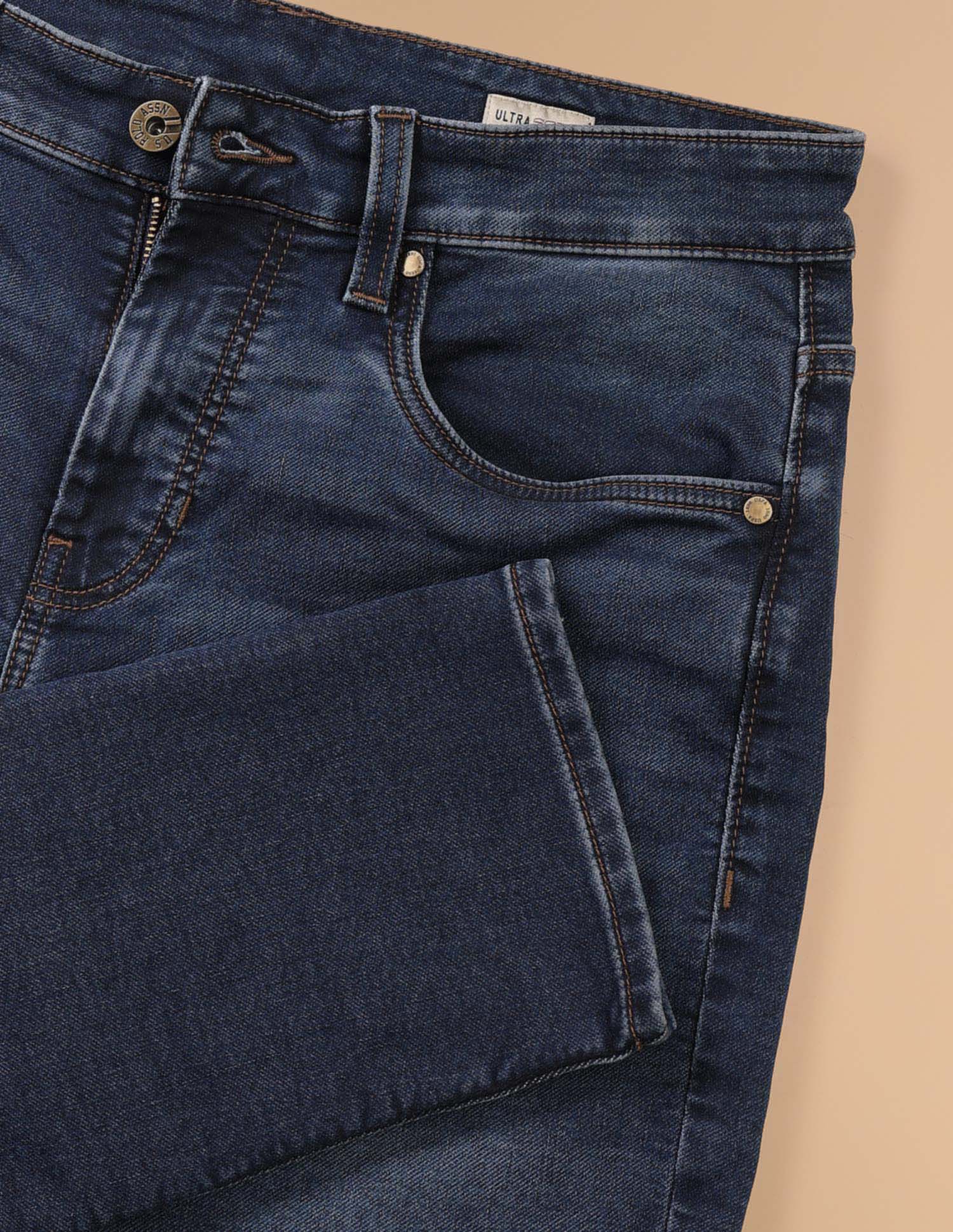 Cole Comfort Cropped Fit Blue Ultra Soft Jeans Mid Wash - U.S. Polo Assn. India | Large