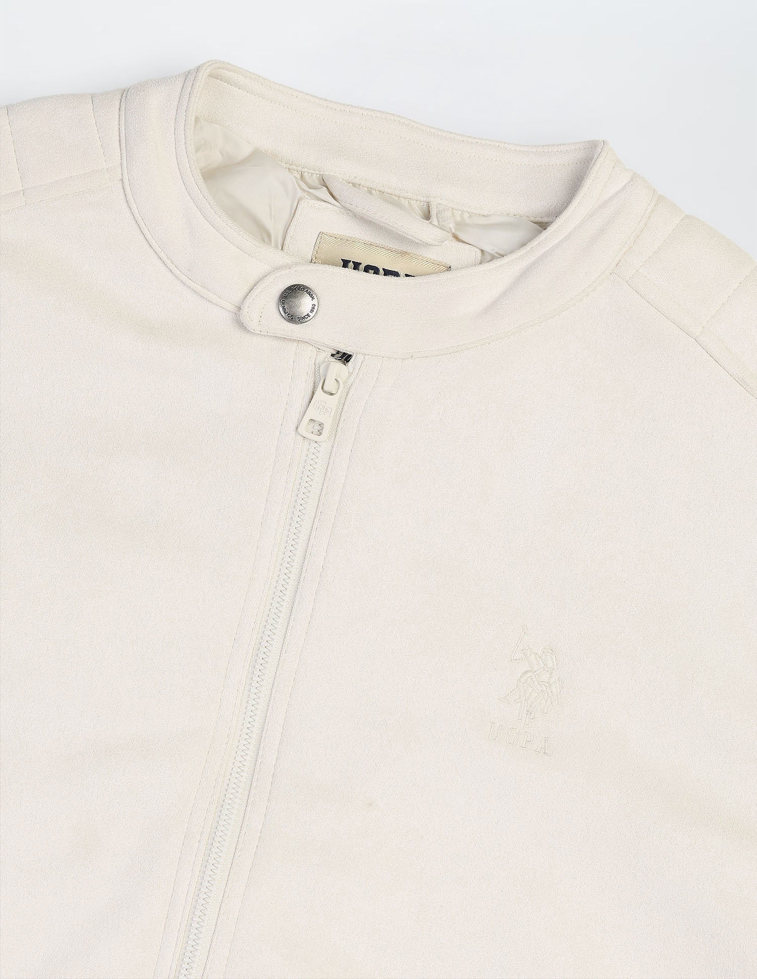 Solid Regular Fit Biker Jacket Ivory - U.S. Polo Assn. India | Large