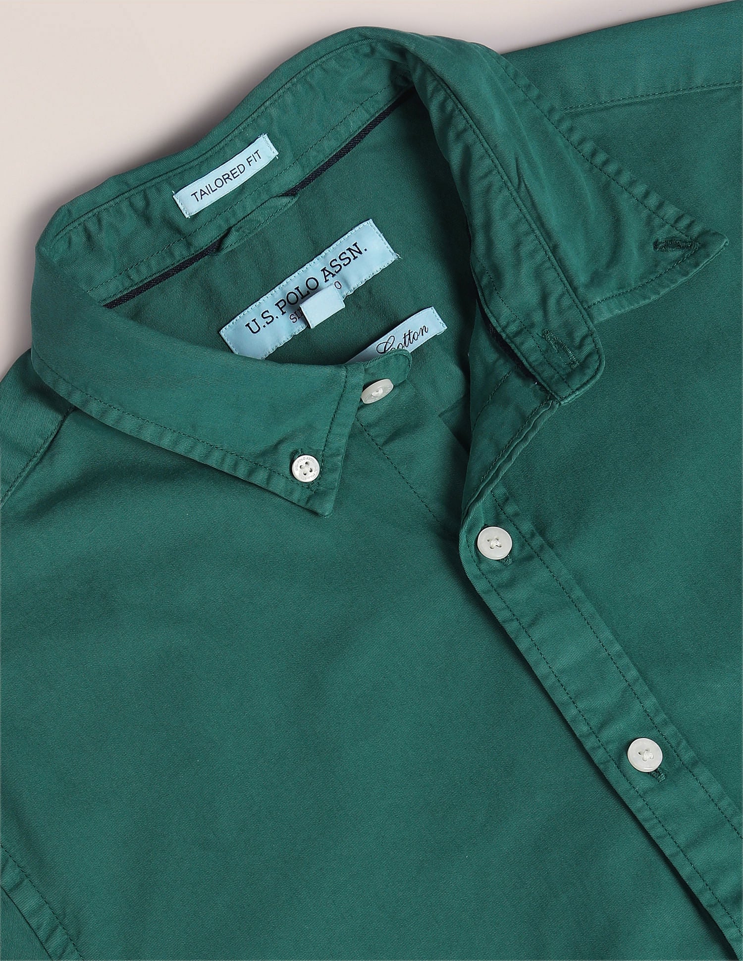 Button Down Collar Dyed Shirt Dark Green - U.S. Polo Assn. India | Large