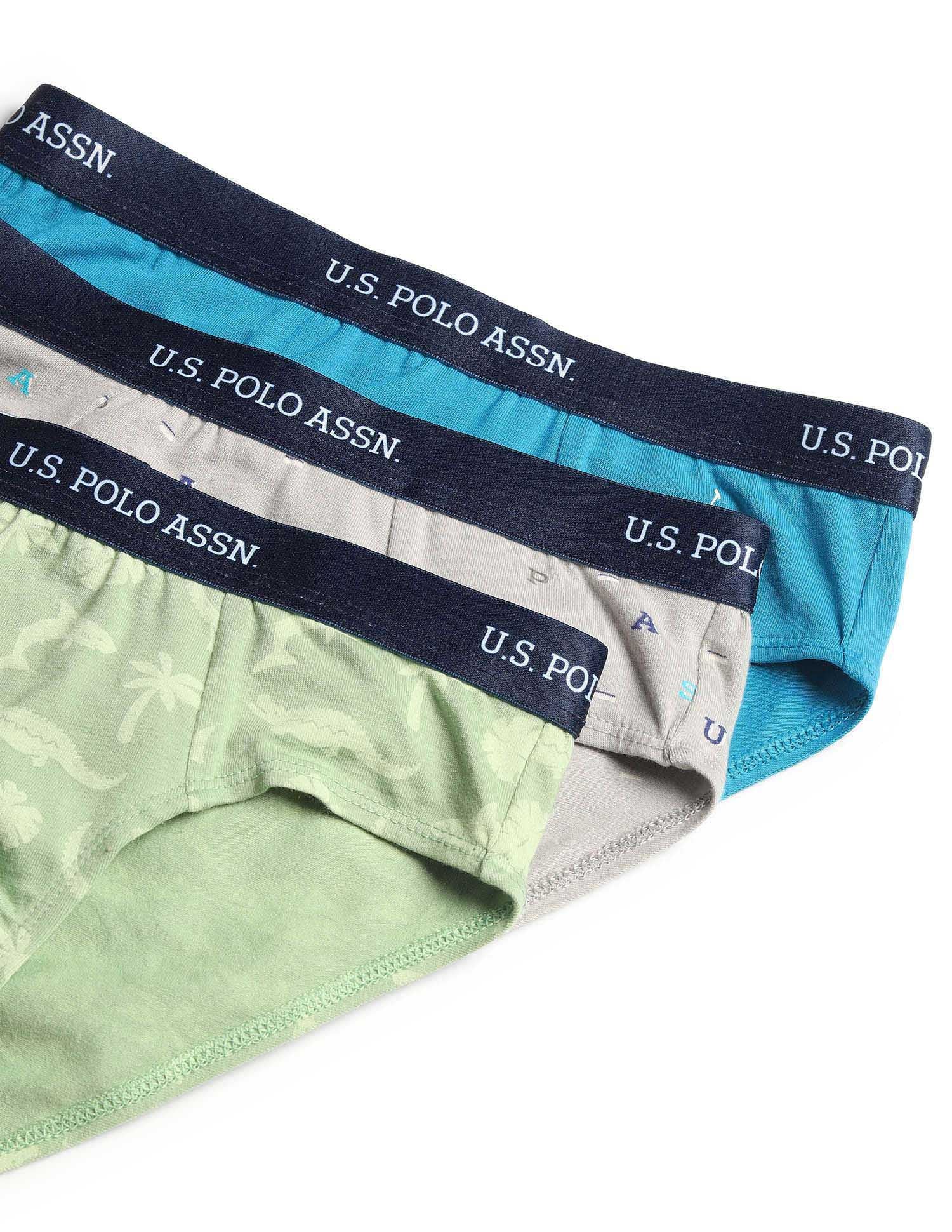 Boys Mid Rise Cotton Spandex Briefs - Pack Of 3 Green, Grey and Blue - U.S. POLO ASSN. | Large