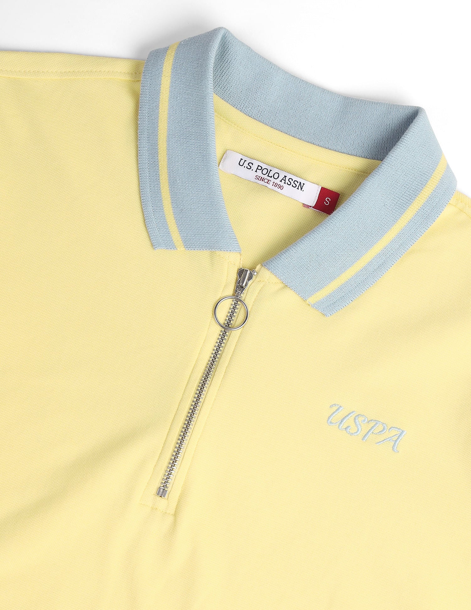 Striped Collar Zipper Polo Shirt Light Yellow - U.S. POLO ASSN. | Large