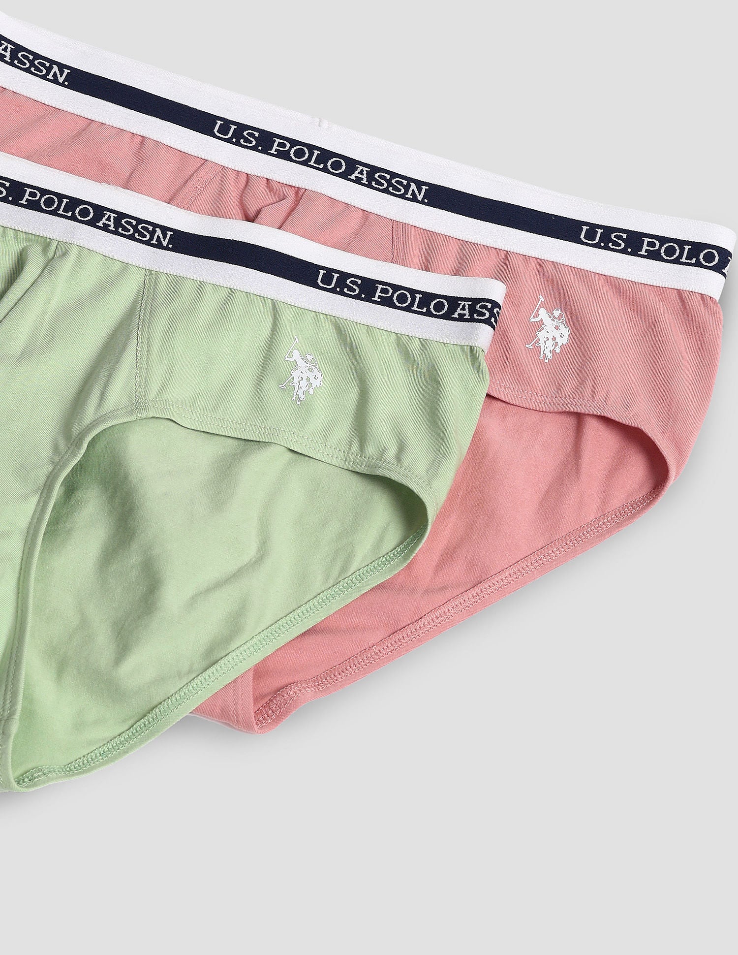 Elasticized Waist OEB09 Briefs - Pack Of 2 Pastel Peach and Pastel Green - U.S. POLO ASSN. | Large
