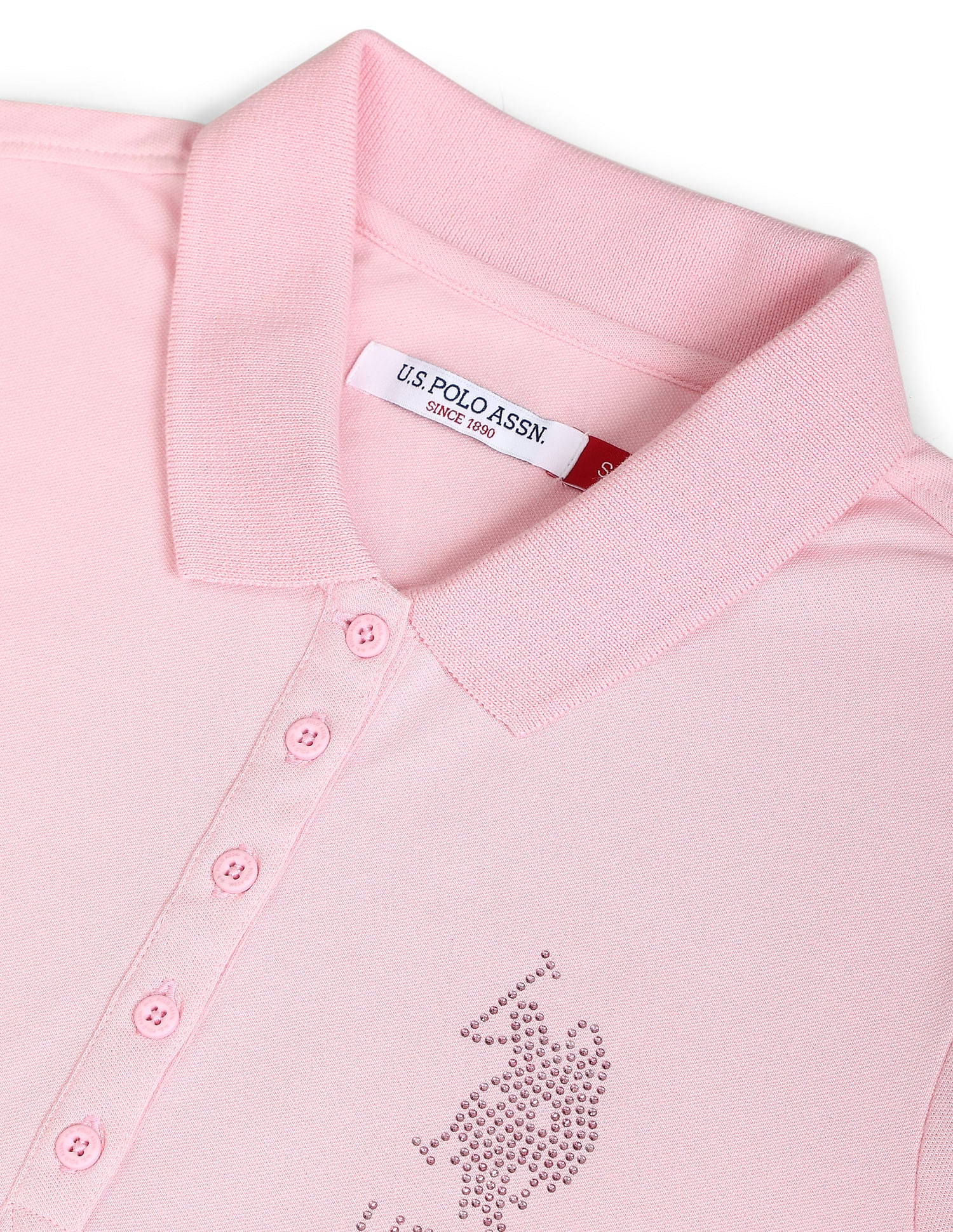 Sequin Logo Slim Polo Shirt Light Pink - U.S. POLO ASSN. | Large