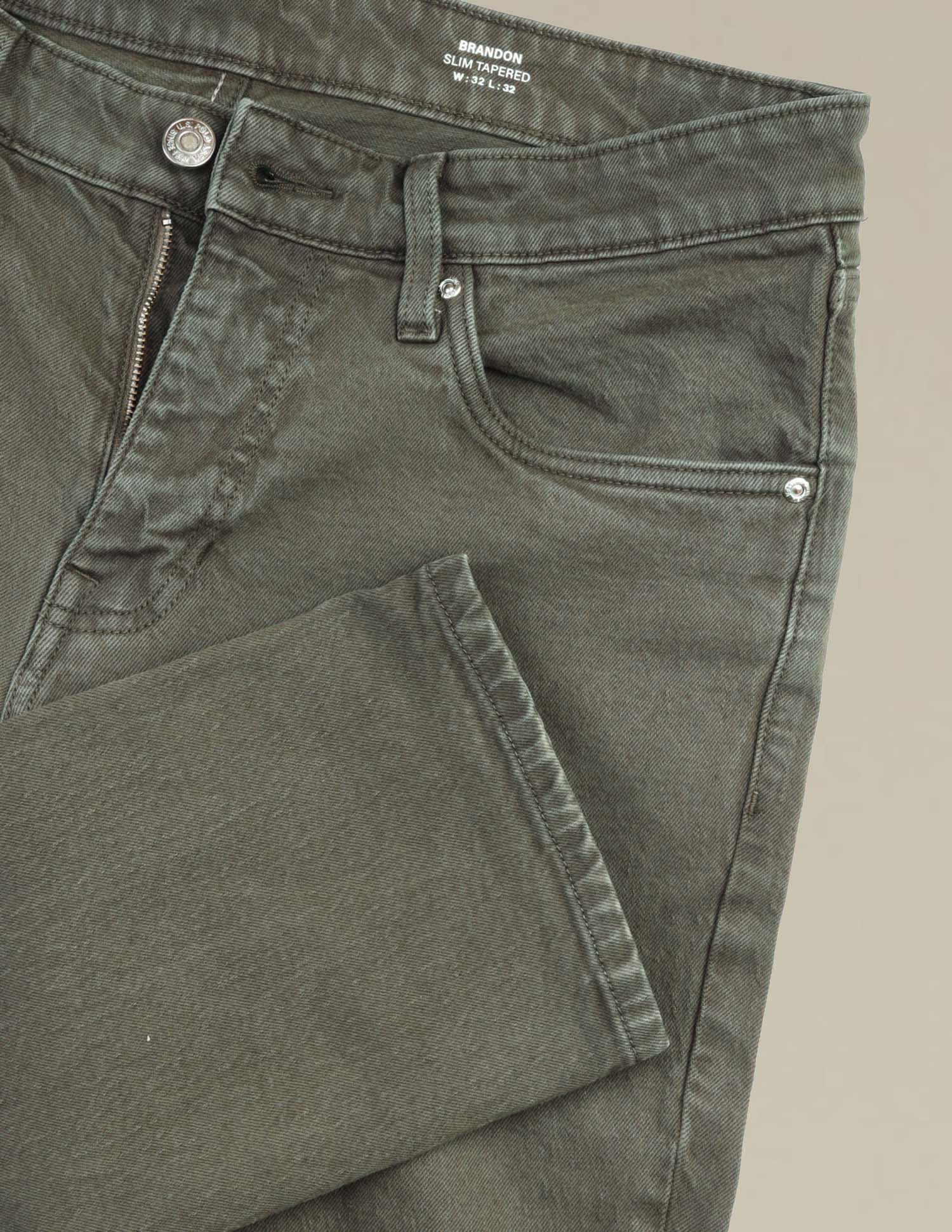 Brandon Slim Tapered Fit Green Jeans Dark Olive - U.S. POLO ASSN. | Large