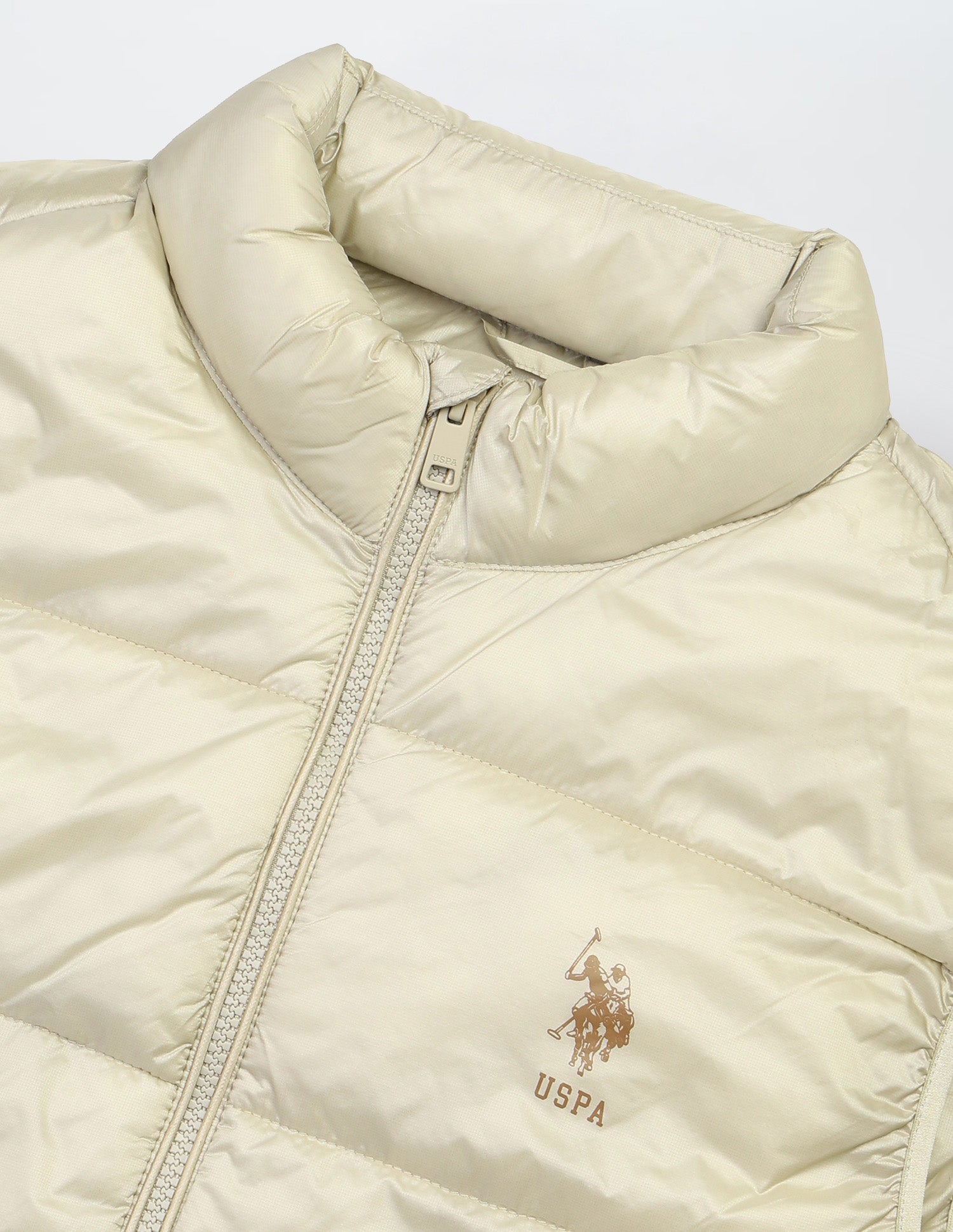 Solid Regular Fit Puffer Sleeveless Jacket Ecru - U.S. Polo Assn. India | Large