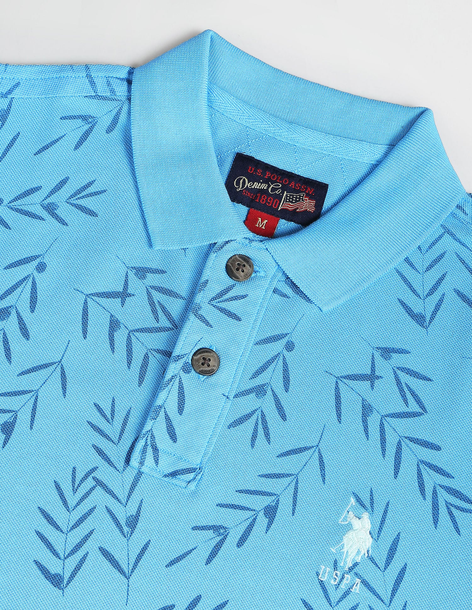 Floral Print Cotton Polo Shirt Light Blue - U.S. POLO ASSN. | Large