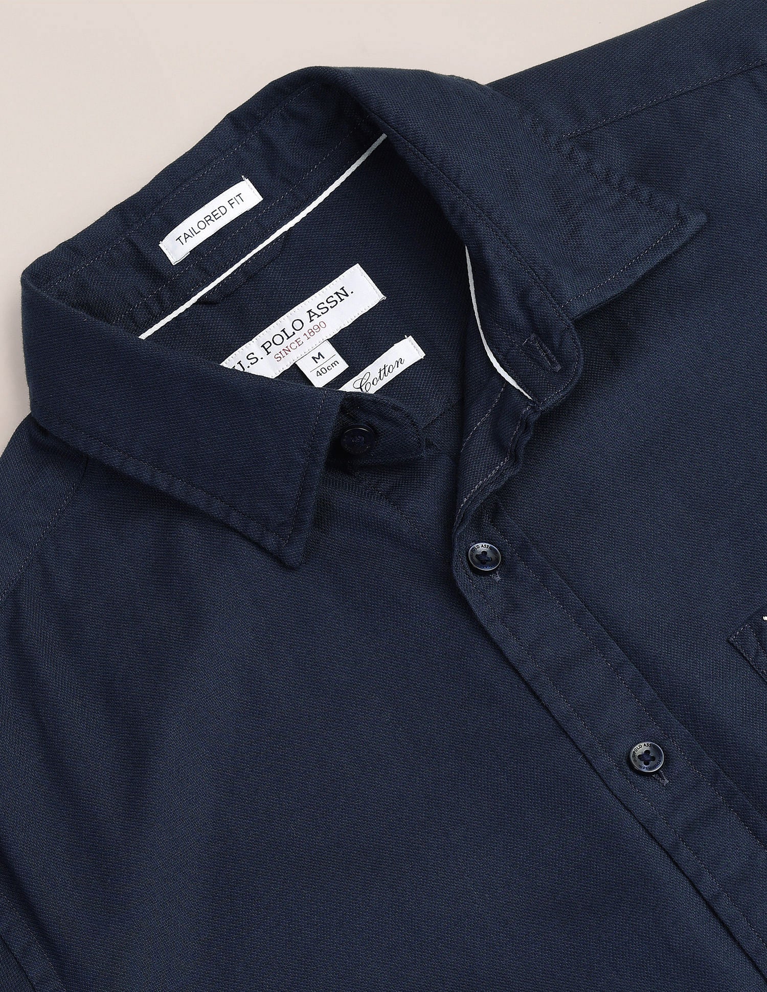 Tailored Fit Pure Cotton Shirt Navy - U.S. Polo Assn. India | Large