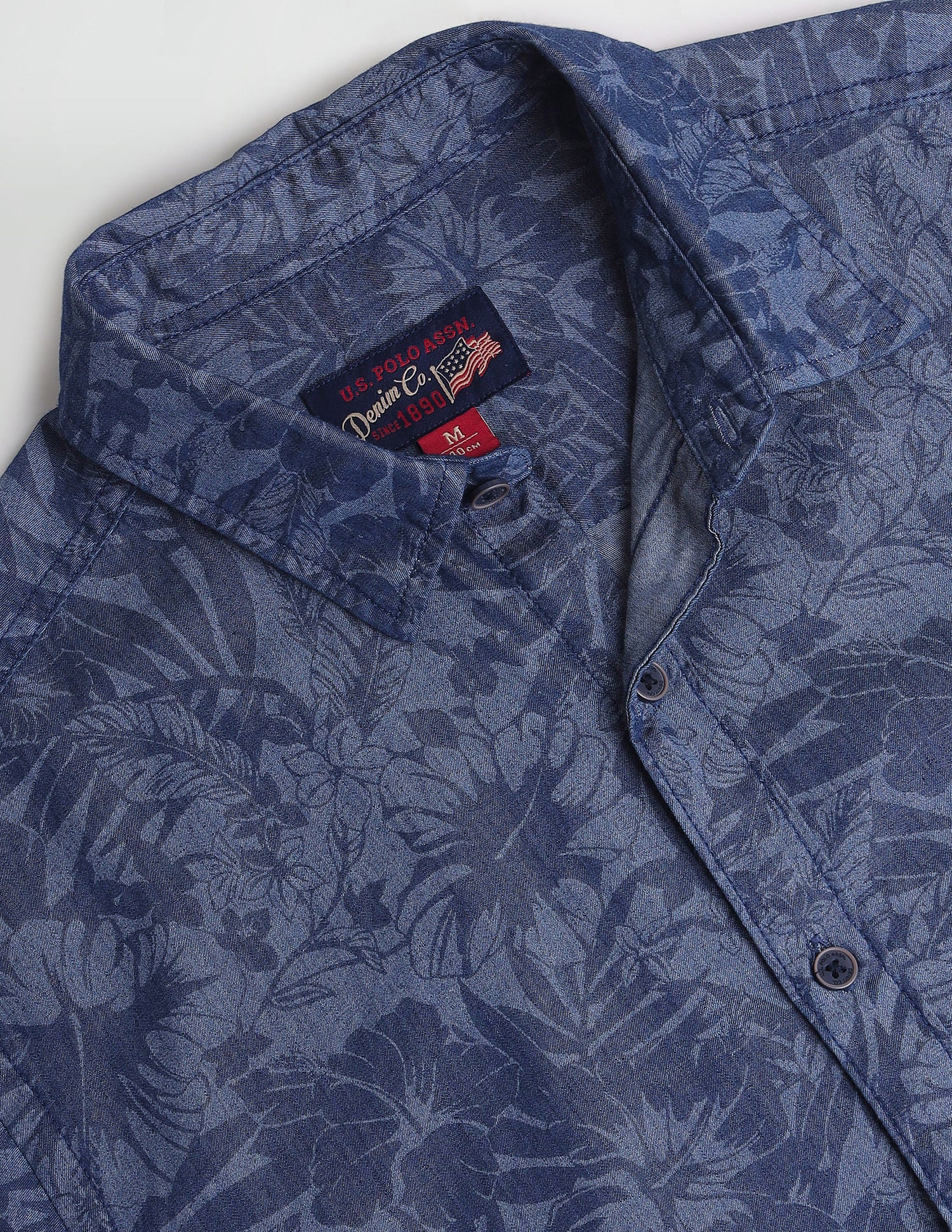 Floral Print Chambray Shirt Blue - U.S. Polo Assn. India | Large
