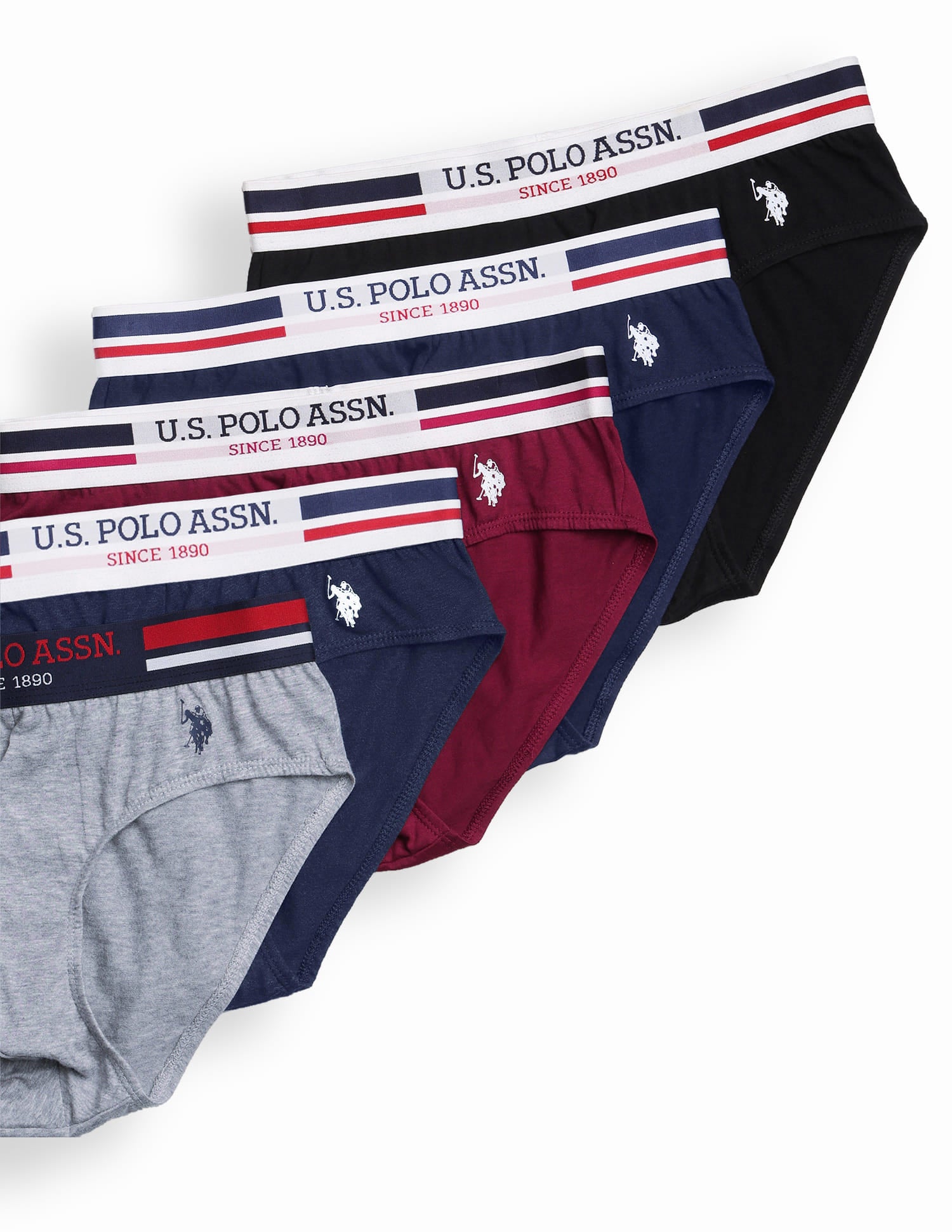 Solid Cotton I006-P5 Briefs - Pack Of 5 Multi-colour - U.S. Polo Assn. India | Large