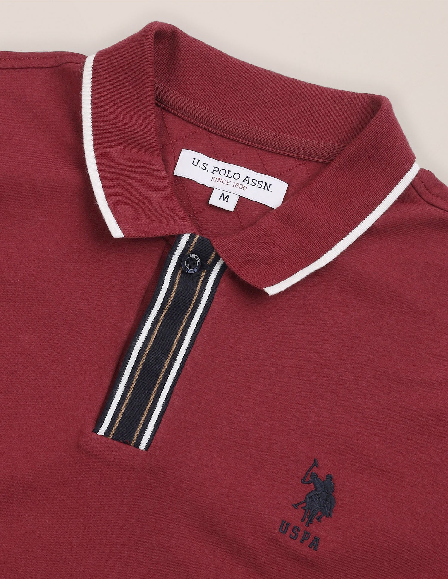 Striped Placket Slim Fit Polo Shirt Maroon - U.S. Polo Assn. India | Large