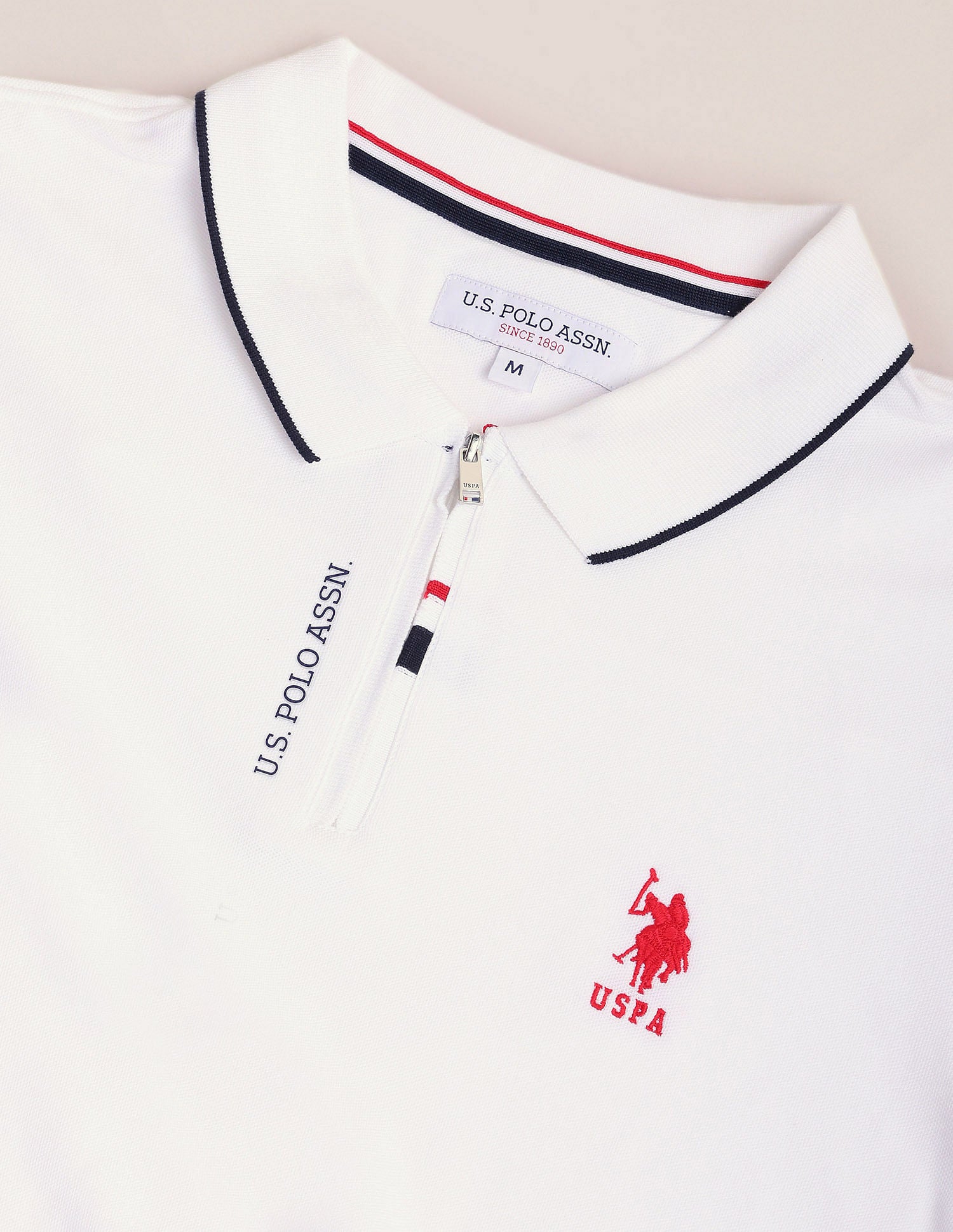 Logo Placket Zipper Polo Shirt White - U.S. Polo Assn. India | Large