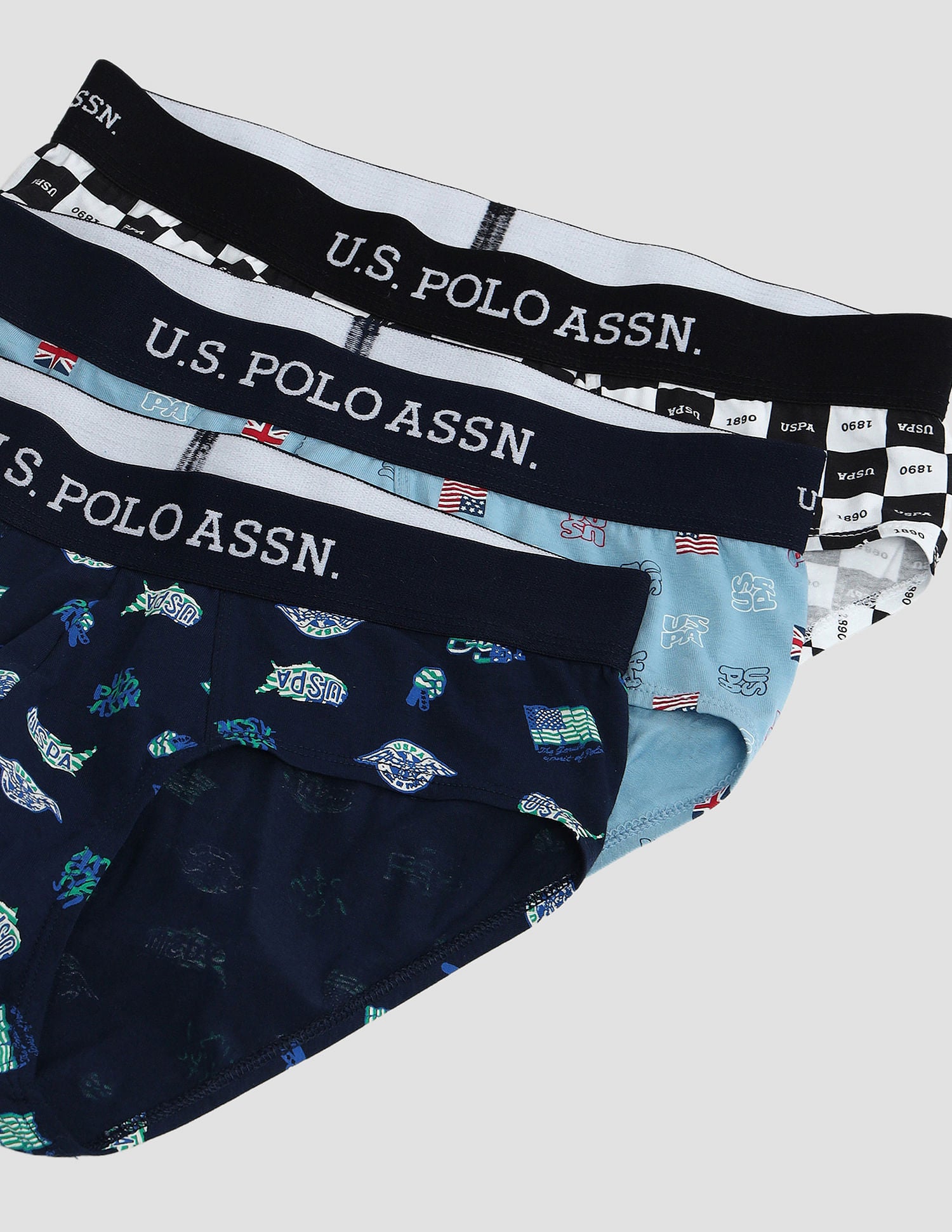 Elasticized Waist Solid OEB14 Briefs - Pack Of 3 Navy, Light Blue and White - U.S. POLO ASSN. | Large