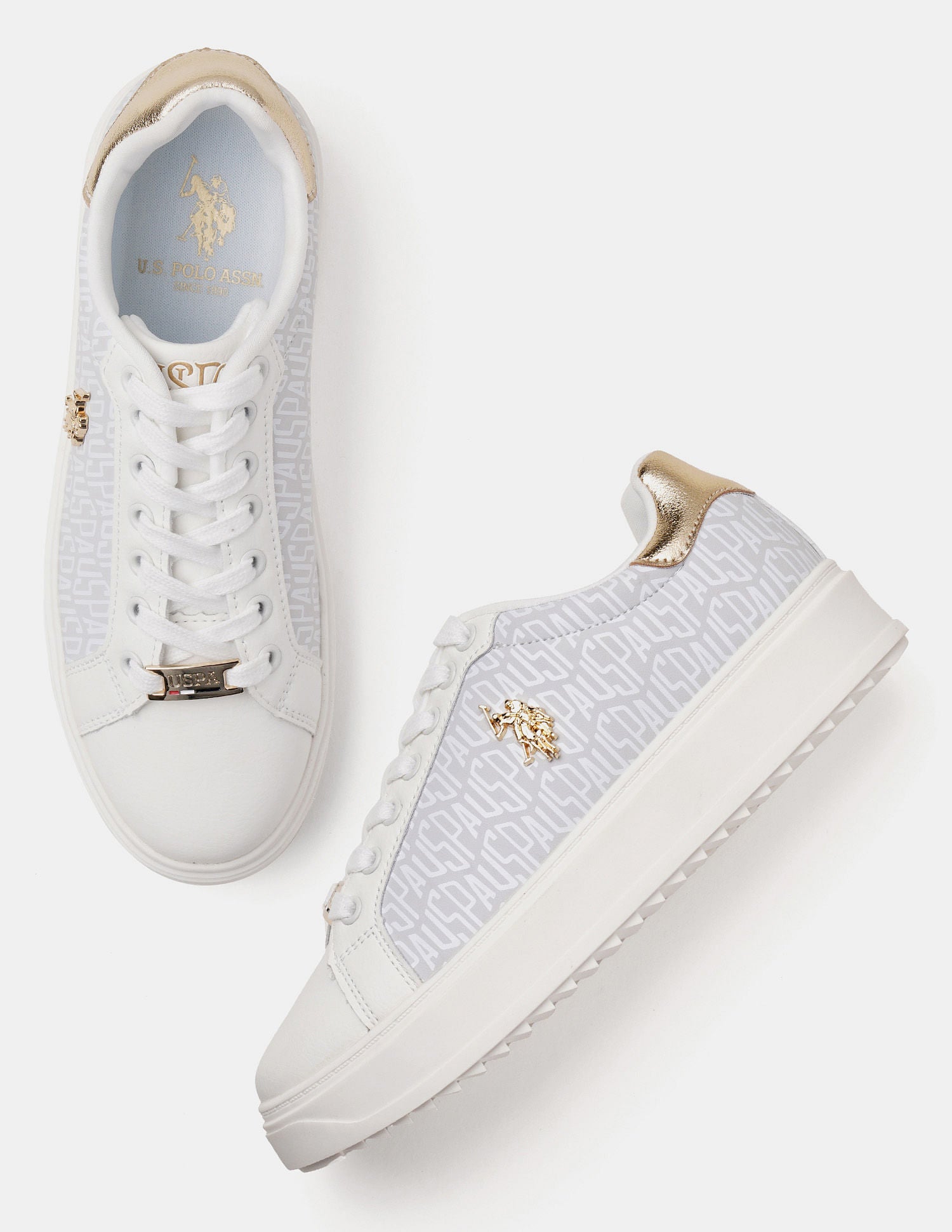 Women Narcisa Brand Printed Sneakers White - U.S. POLO ASSN. | Large