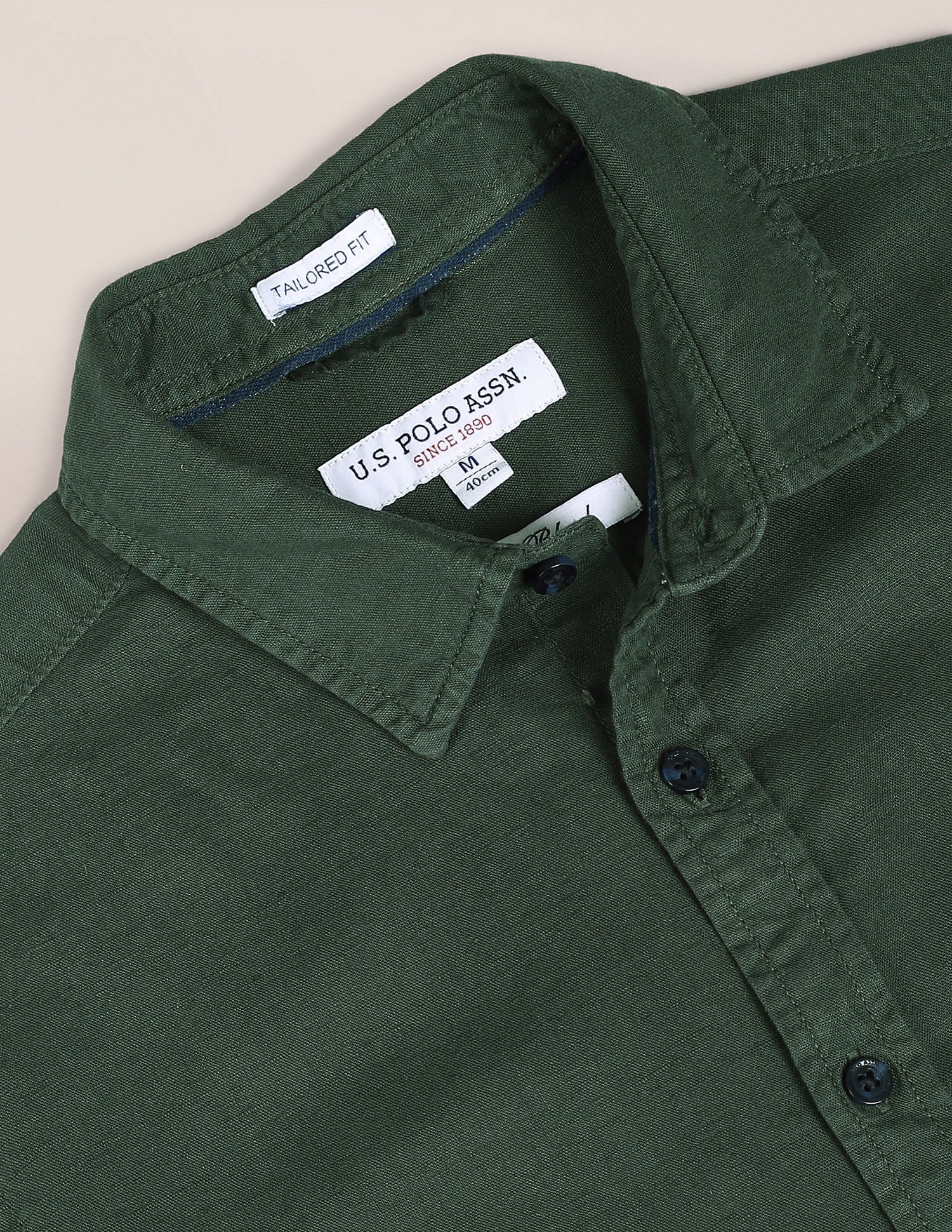 Linen Tailored Fit Shirt Olive - U.S. POLO ASSN. | Large