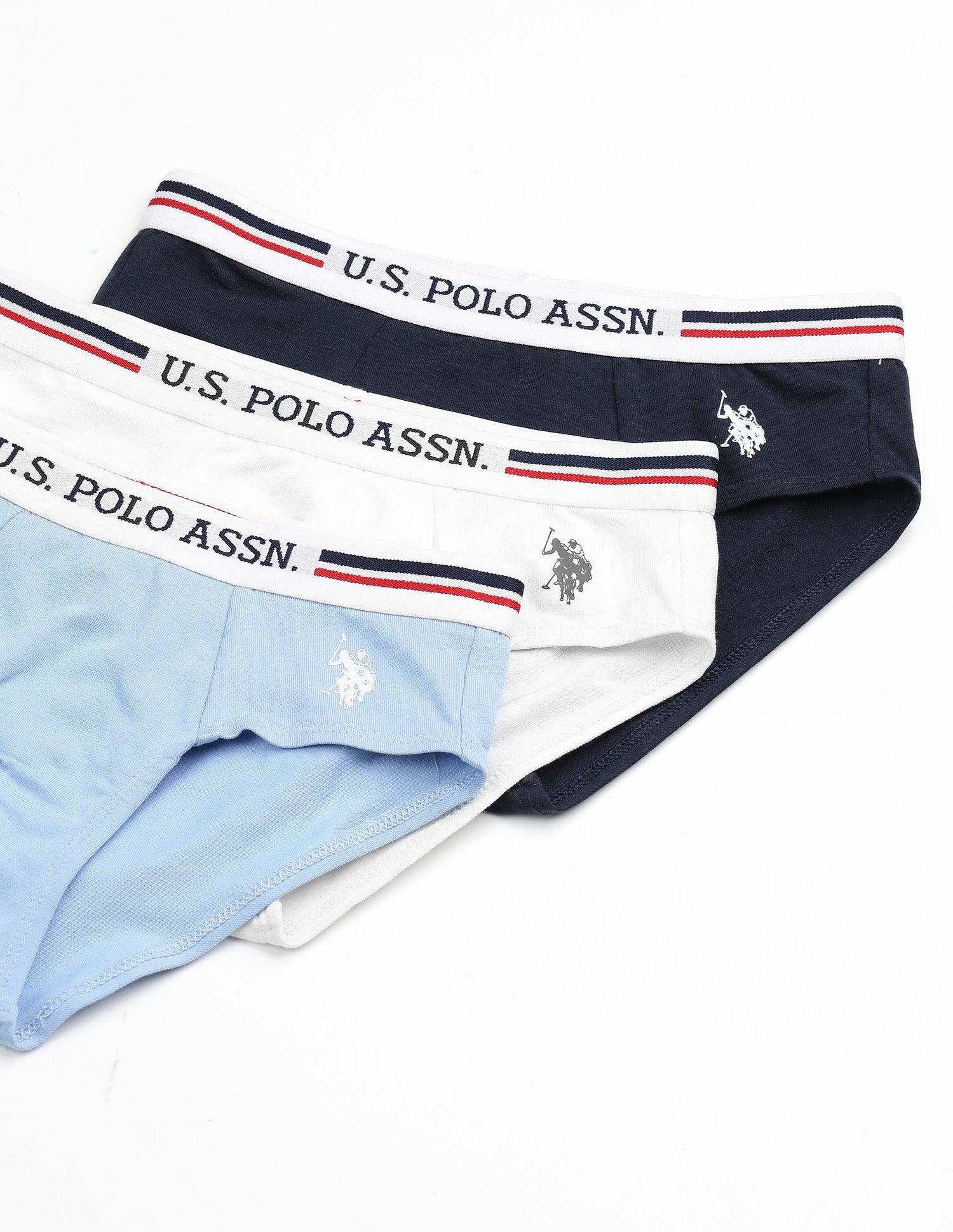 Boys Mid Rise Cotton Spandex EKB09 Briefs - Pack Of 3 White, Navy and Powderblue - U.S. POLO ASSN. | Large
