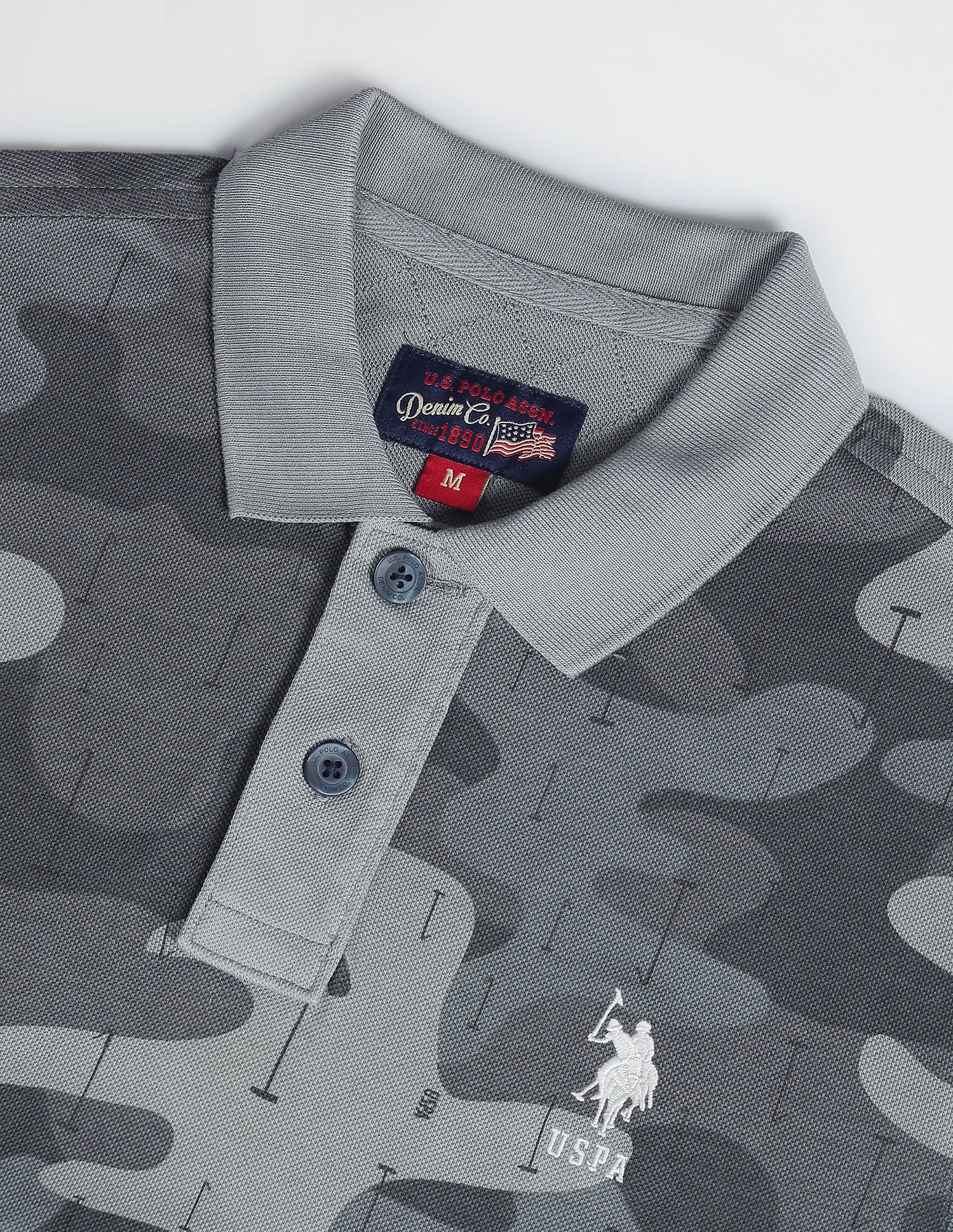 Camouflage Print Cotton Polo Shirt Grey - U.S. Polo Assn. India | Large
