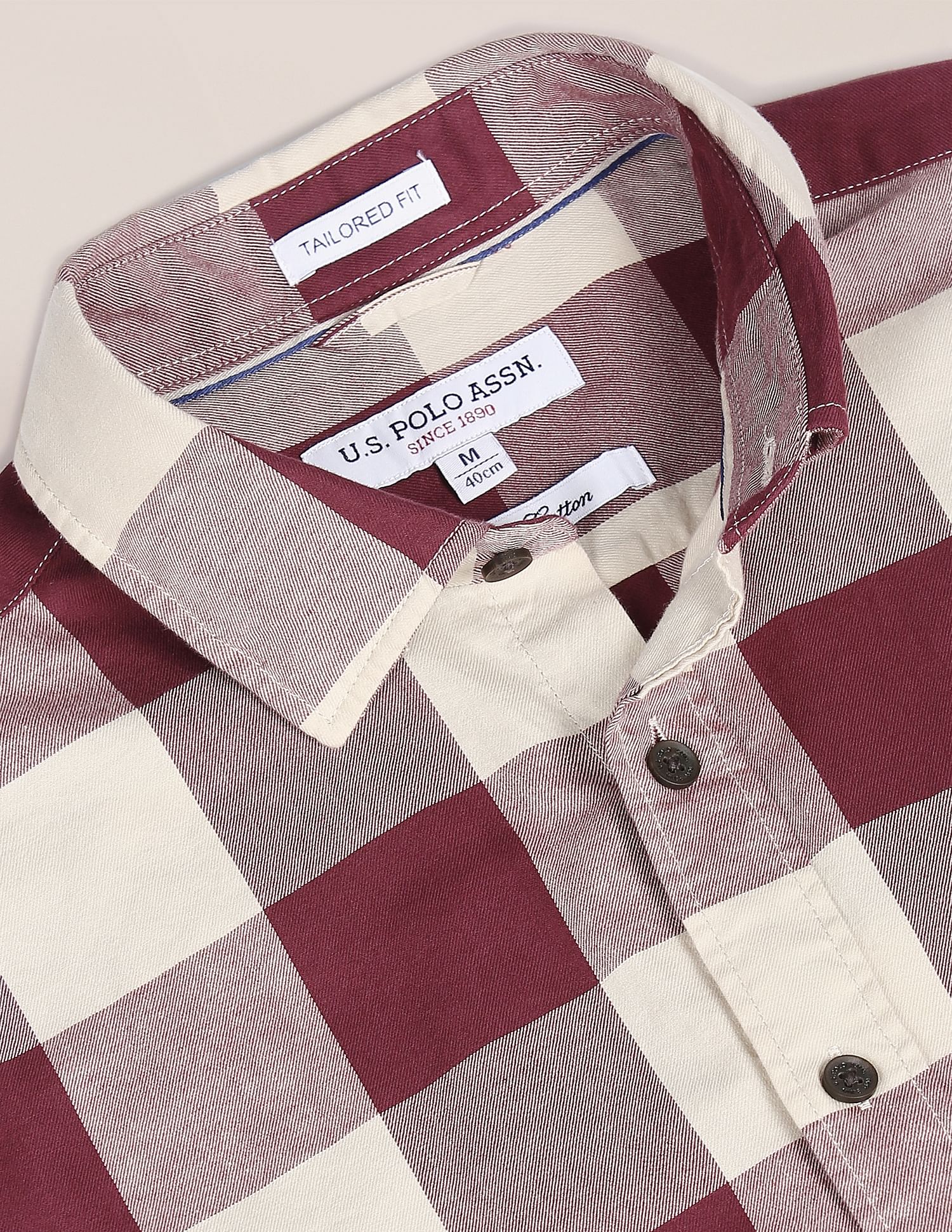 Men Maroon And Beige Spread Collar Check Casual Shirt Maroon and Beige - U.S. POLO ASSN. | Large